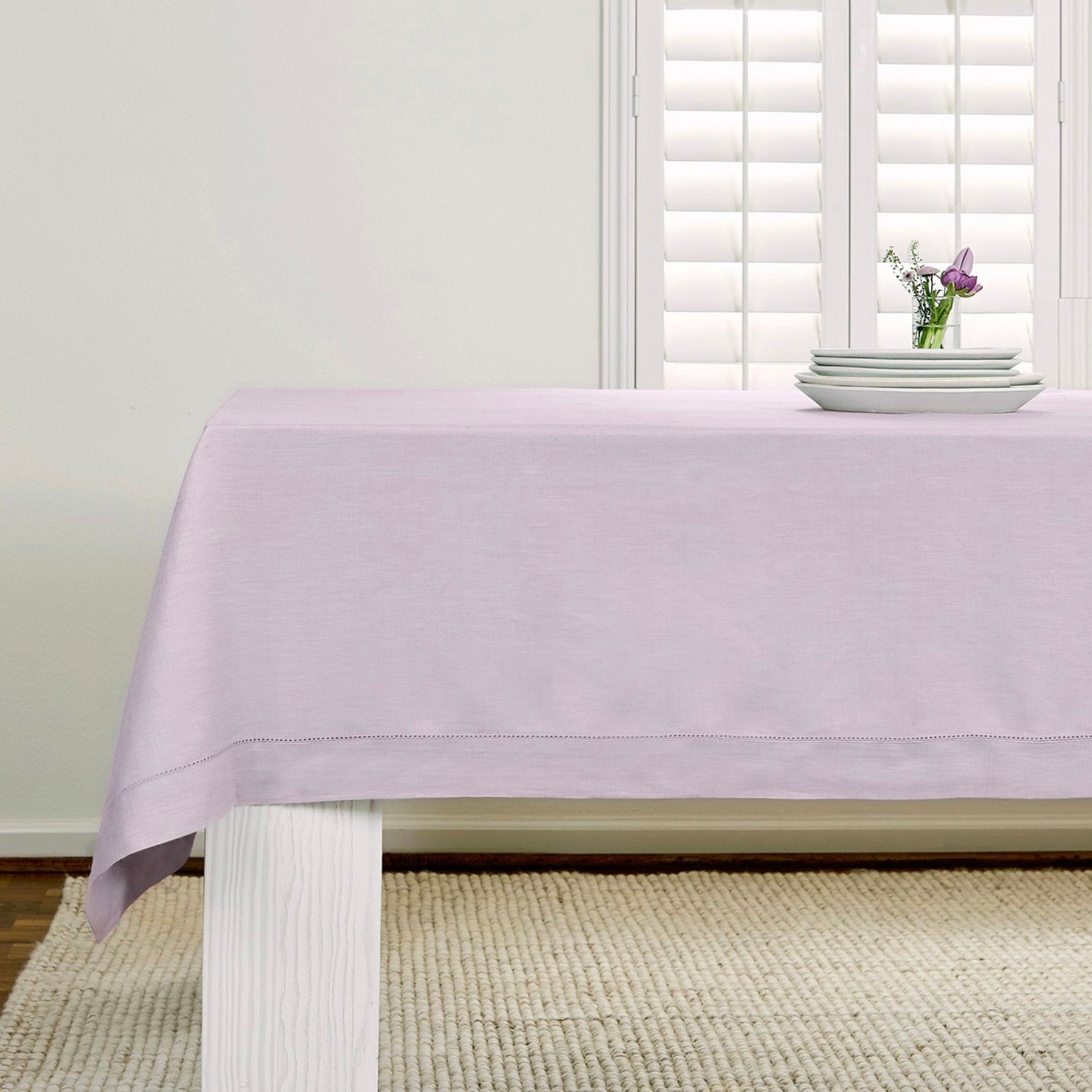 Elegant Classic Hemstitch Tablecloth - Premium Cotton Linen Dining Table Cover for Formal Dinners & Special Occasions