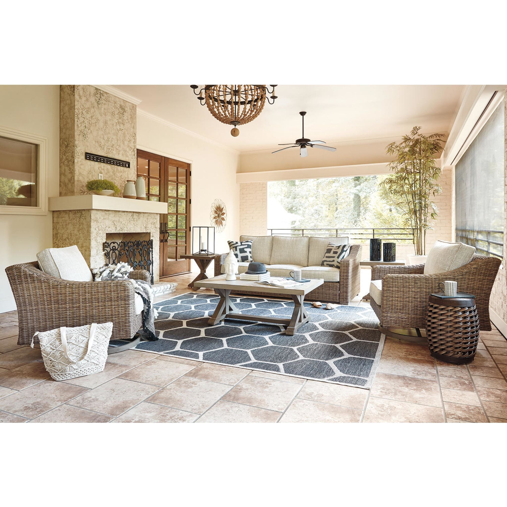 Beachcroft 5-Piece Outdoor Patio Furniture Set - Waterproof Wicker Rattan Sofa Sectional with Beige Cushions for Backyard, Poolside & Garden Relaxation