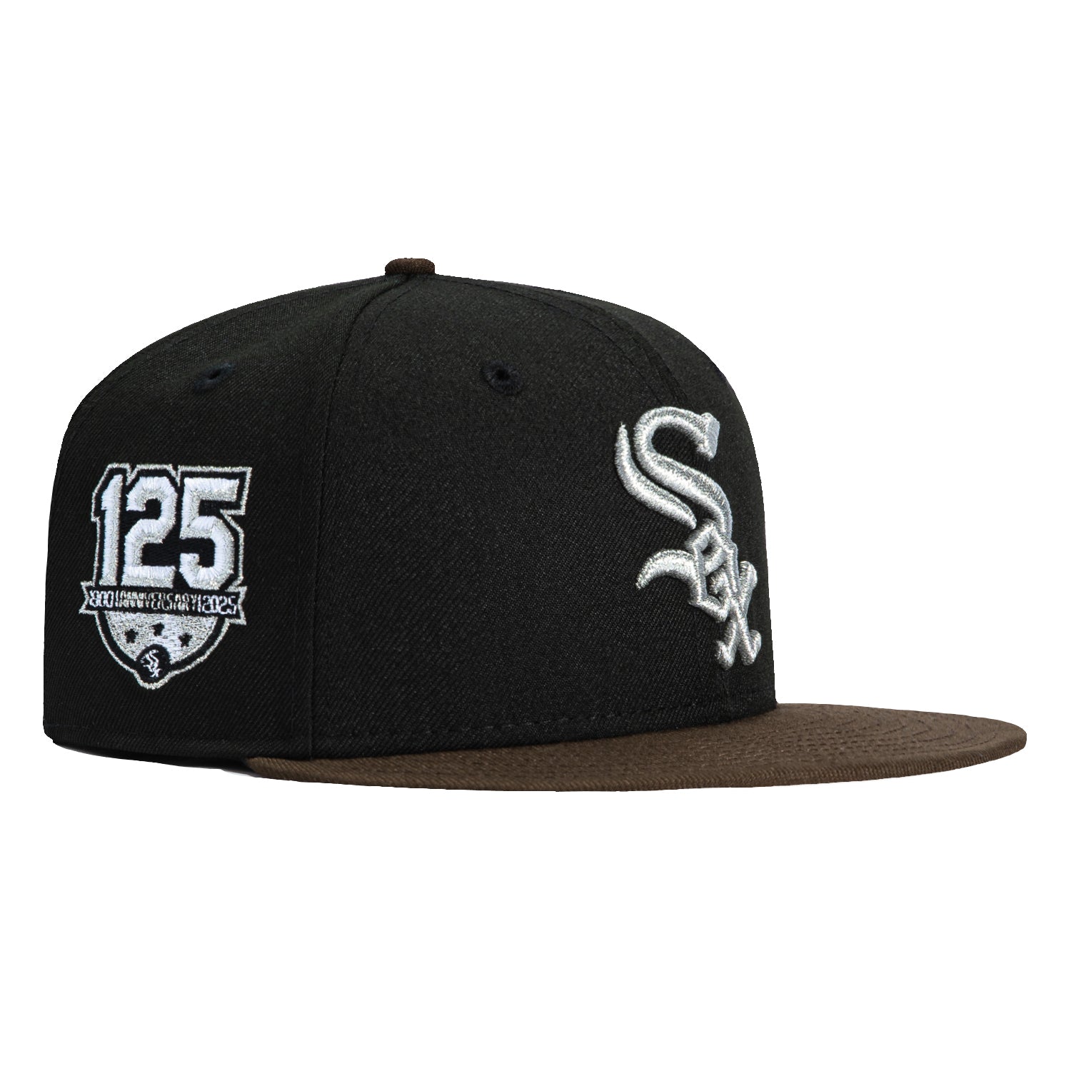 New Era 59Fifty Chicago White Sox 125th Anniversary Patch Snapback Hat - Black, Brown & Metallic Silver Options - Perfect for Baseball Games, Sports Events & Streetwear Fashion
