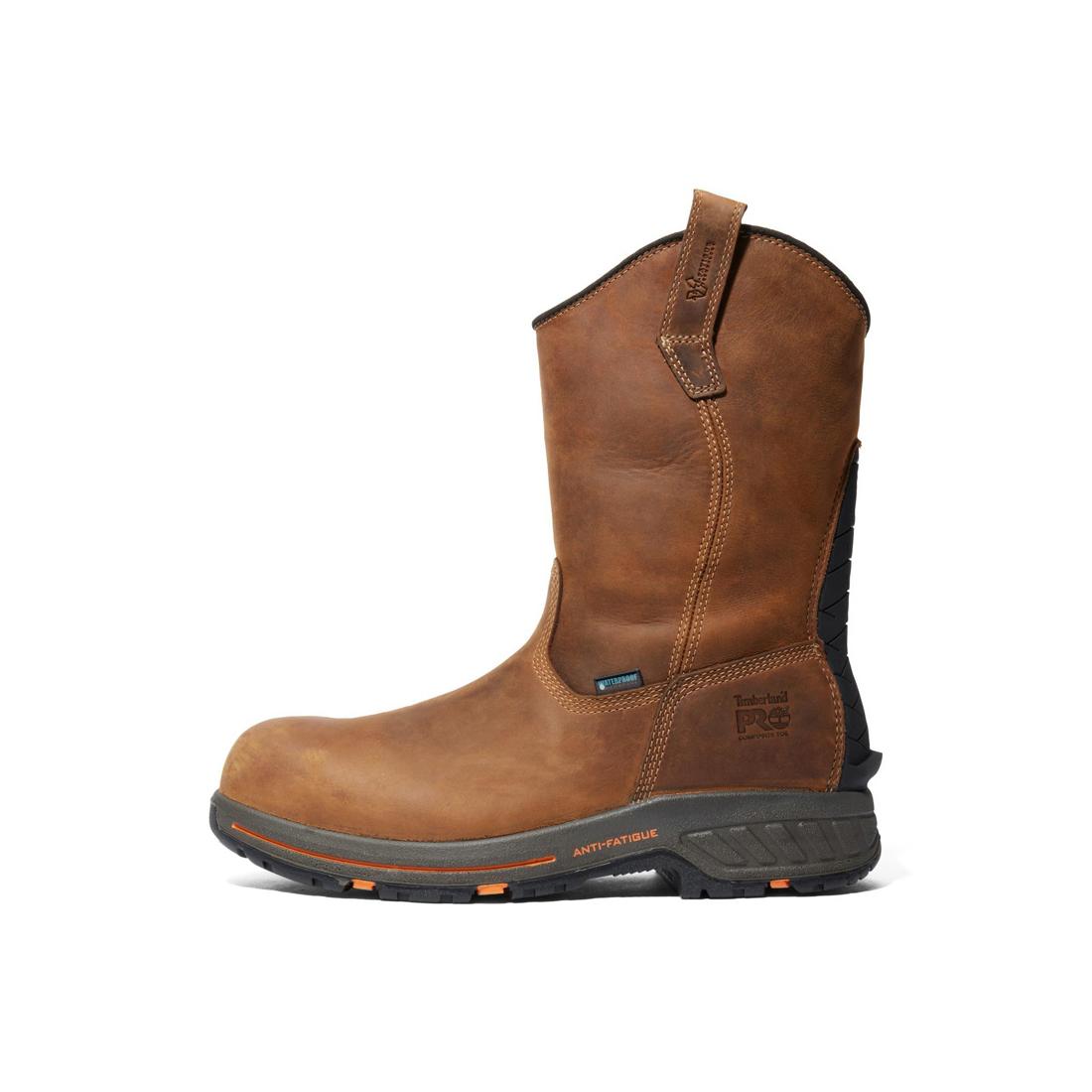 Helix HD Composite Toe Waterproof Pull-On Work Boots for Men - Slip Resistant Safety Shoes for Construction, Warehouse & Outdoor Work (Brown)