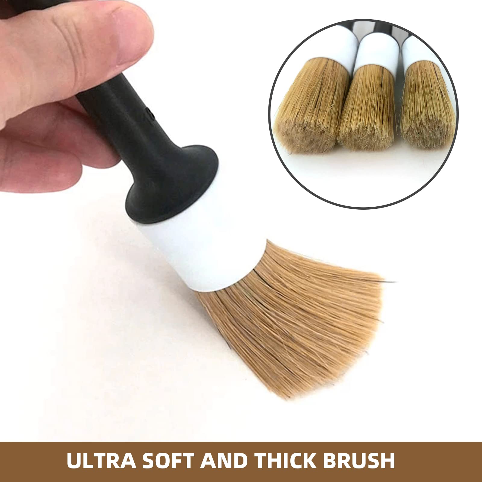 Kingsea Premium Boar Hair Car Detailing Brushes - Ultra Soft 3-Piece Interior & Exterior Cleaning Kit for Wheels, Rims, Emblems, Engine & Air Vents | Perfect for Auto Detailing, Car Wash & Vehicle Maintenance
