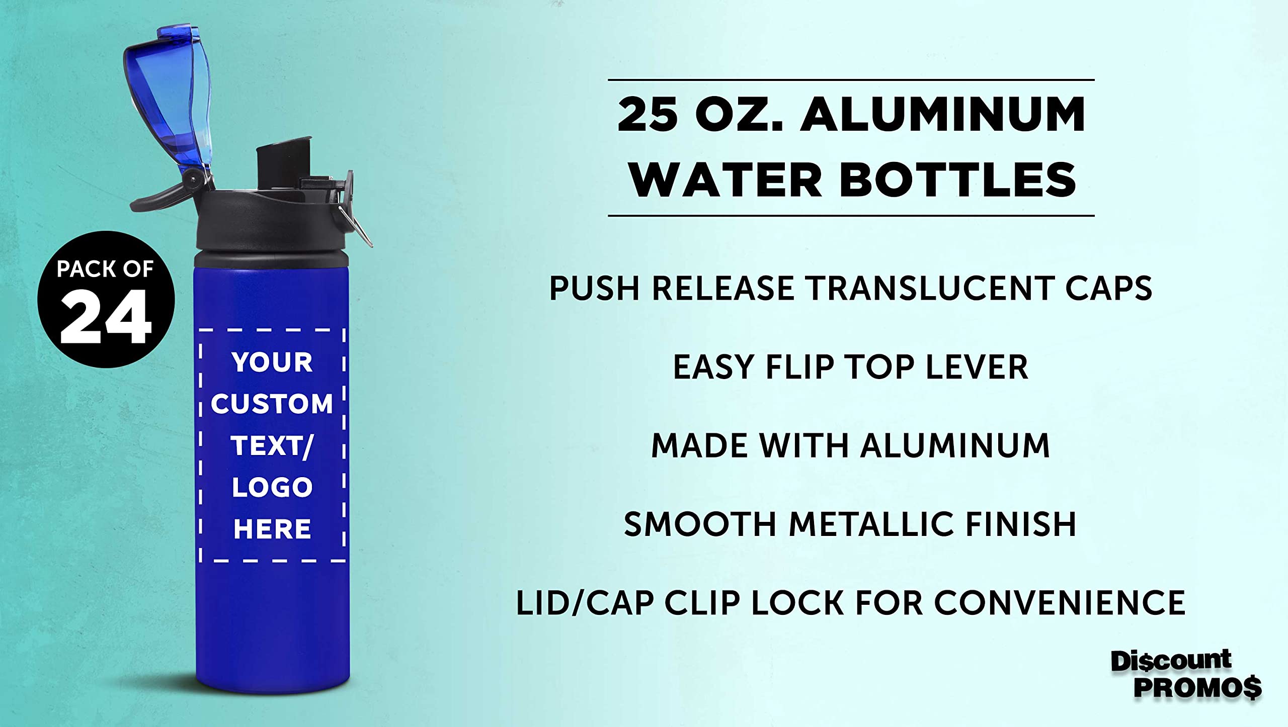 Custom 25 oz Aluminum Water Bottles with Carabiner - Bulk Pack of 24 Personalized Refillable Bottles for Gym, Hiking, Cycling & School - Eco-Friendly Reusable Drinkware for Sports, Outdoor Adventures & Daily Hydration - Blue