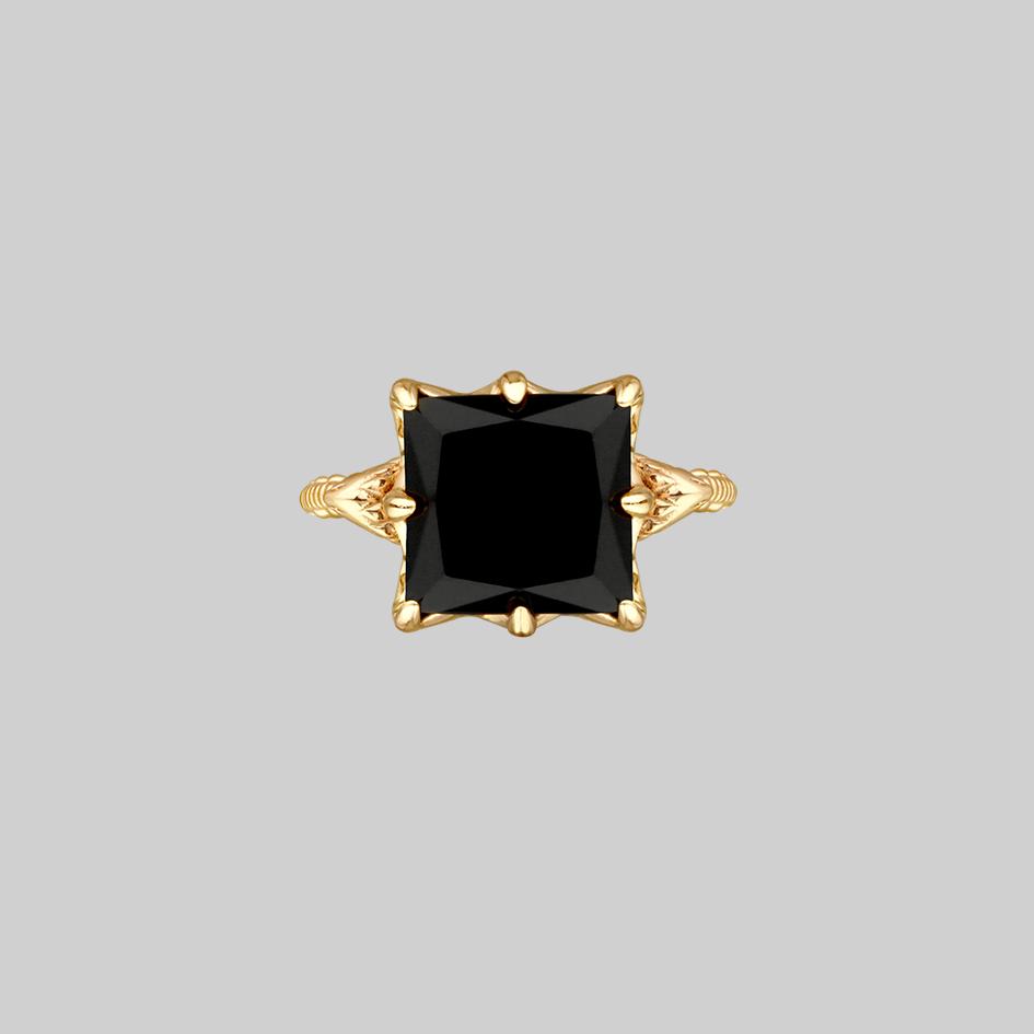 Bittersweet Double Serpent Onyx Ring in Gold - Gothic Jewelry for Women, Elegant Statement Ring for Parties, Dates, and Special Occasions