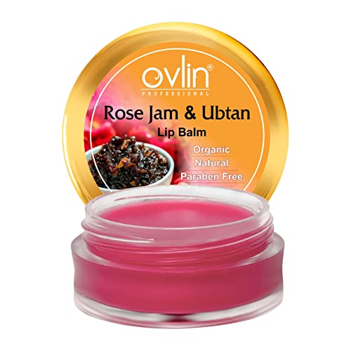 Ovlin Professional Rose Jam Ubtan Lip Balm - 100% Organic, Shea Butter, Cocoa Butter & Almond Oil - Hydrating & Nourishing for Dry, Chapped Lips - Perfect for Daily Use & On-the-Go