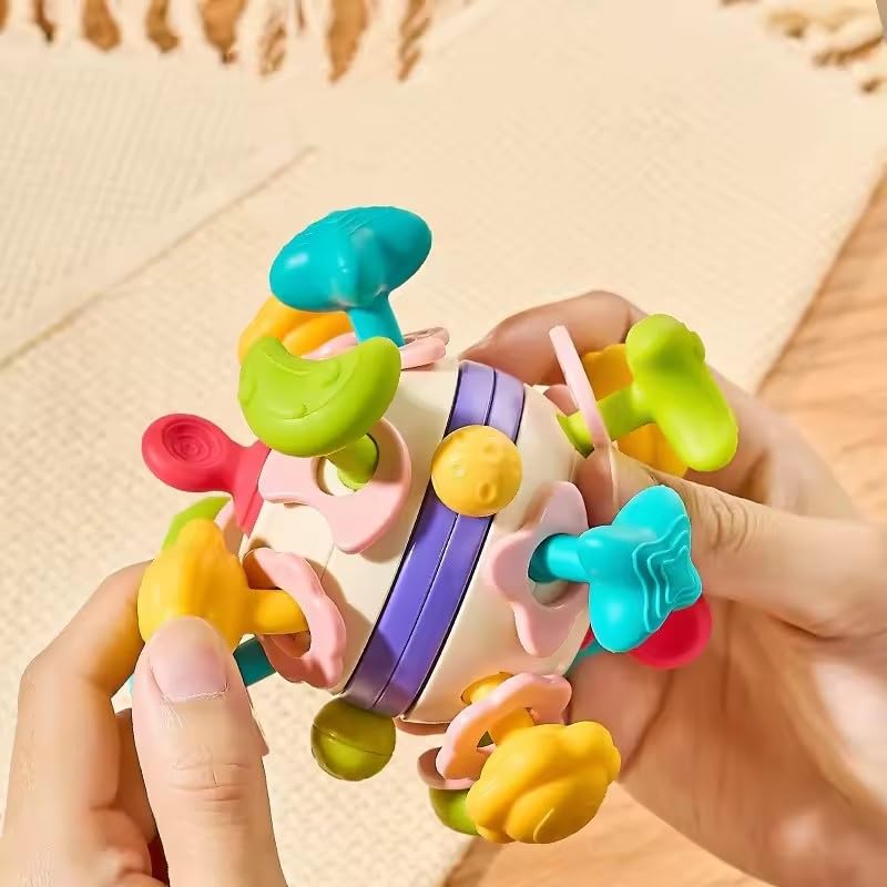 BLiSS HUES Silicone Space Teether Ball Toy for Babies 6+ Months - Safe Chewing, Sensory & Montessori Learning Developmental Toy - Perfect for Teething Relief, Early Education & Playtime