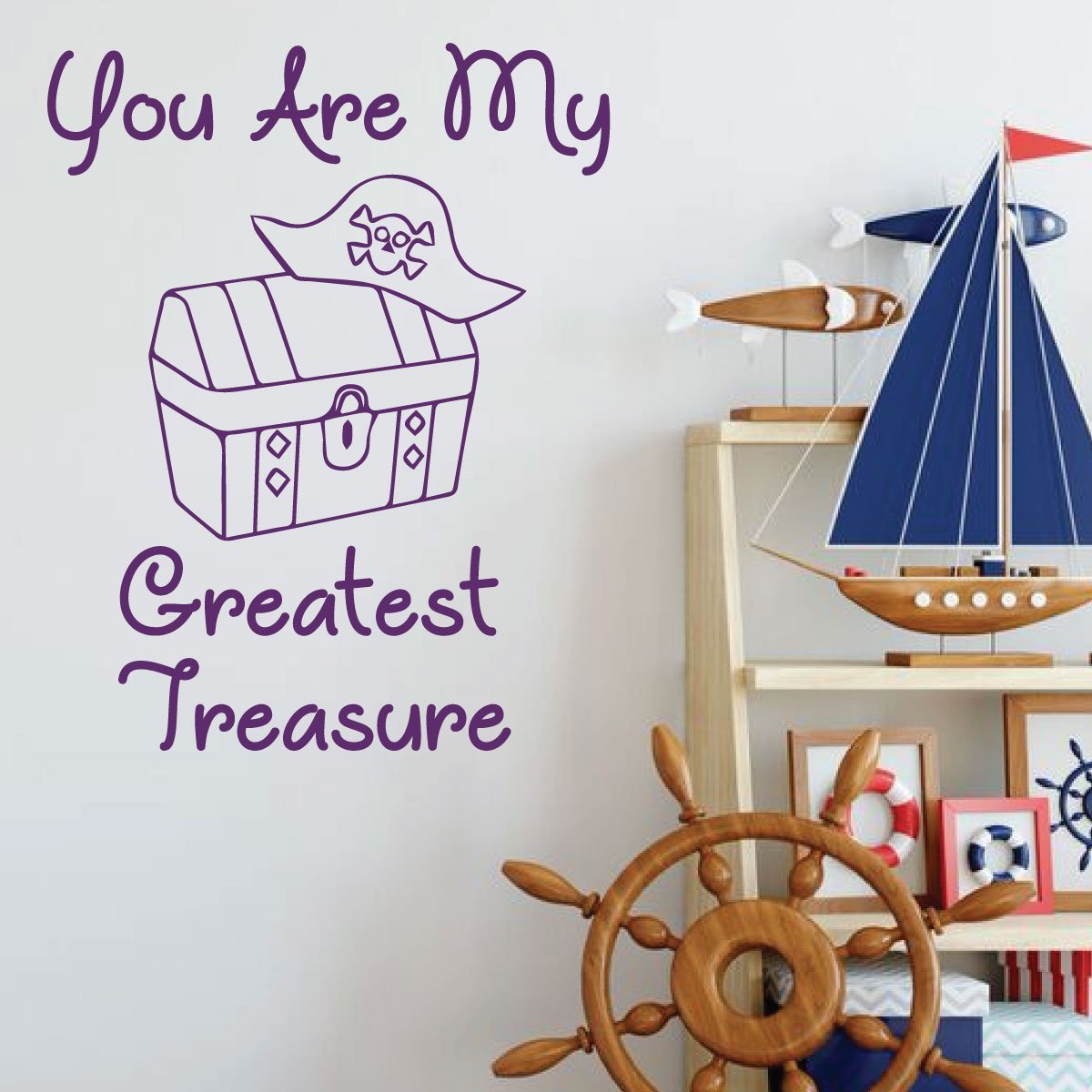 Pirate Wall Decal for Kids Room - 'You Are My Greatest Treasure' Vinyl Sticker - Boys Nursery, Playroom & Bedroom Decor - Perfect for Pirate Themed Parties, Baby Showers & Adventure Room Makeovers