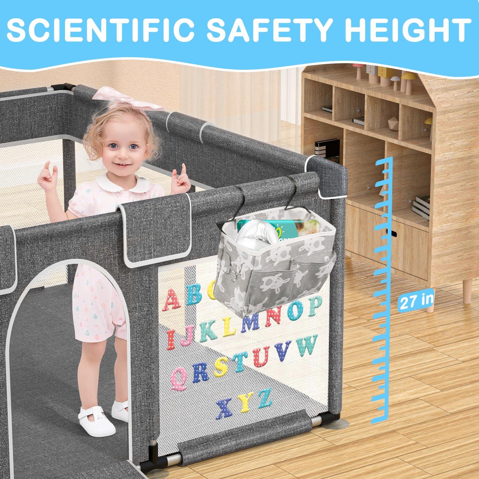 Extra Large Baby Playpen with Play Mat - 71x51 Inches Safe Play Yard for Babies & Toddlers | Indoor & Outdoor Baby Fence with Gate | Anti-Fall Play Area for Kids - Perfect for Home, Nursery, Daycare & Backyard Playtime