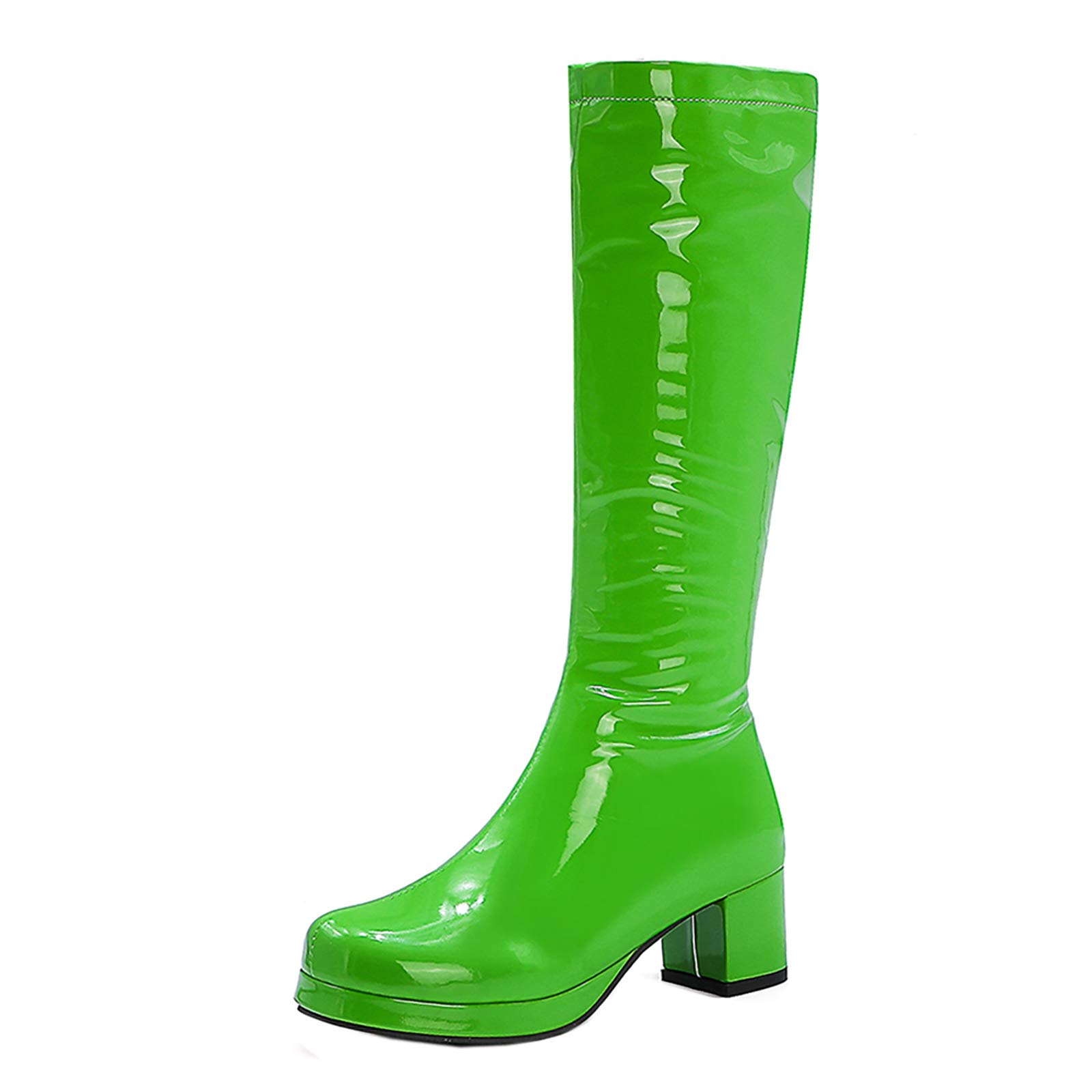 ErikenUrben Women's Fashion Knee High Boots - Patent Leather Chunky Heel Cosplay Boots for Halloween, Costume Parties & Night Out