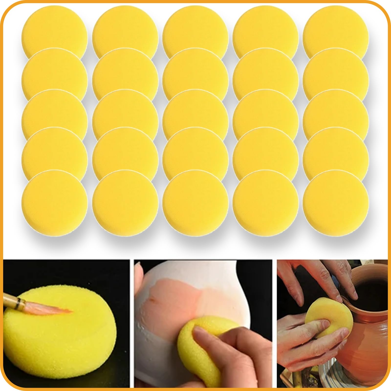 25Pcs 3 Inch Pottery Sponges for Clay & Acrylic Painting - Round Artist Sponges for Pottery Making, Ceramic Sculpting & DIY Art Projects