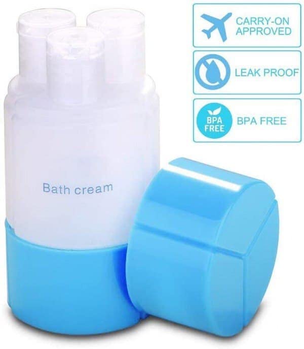 Refillable 3-in-1 Travel Shampoo, Conditioner & Lotion Bottle Set - Leak Proof Sky Blue Toiletry Containers for Camping, Gym & Air Travel