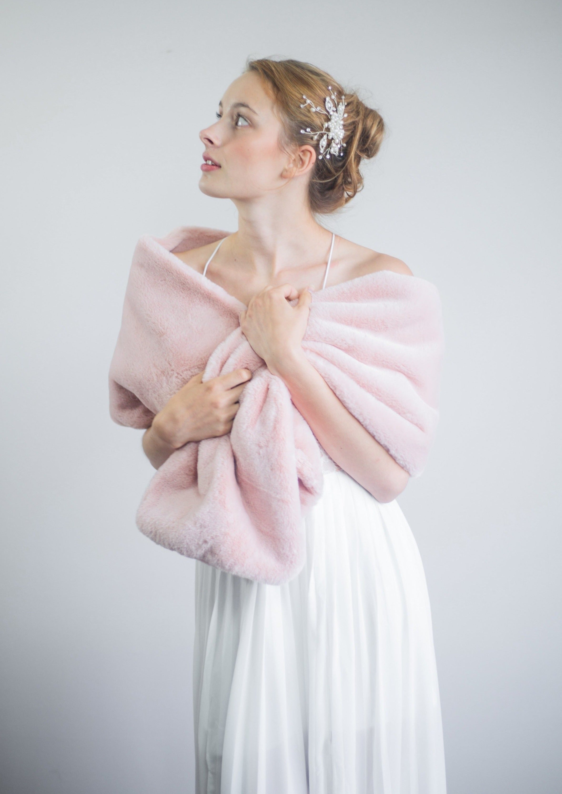 Pink Double-Sided Fur Shawl - Soft & Luxurious Wrap for Women (Jenny Pin05) - Perfect for Winter, Parties & Special Occasions
