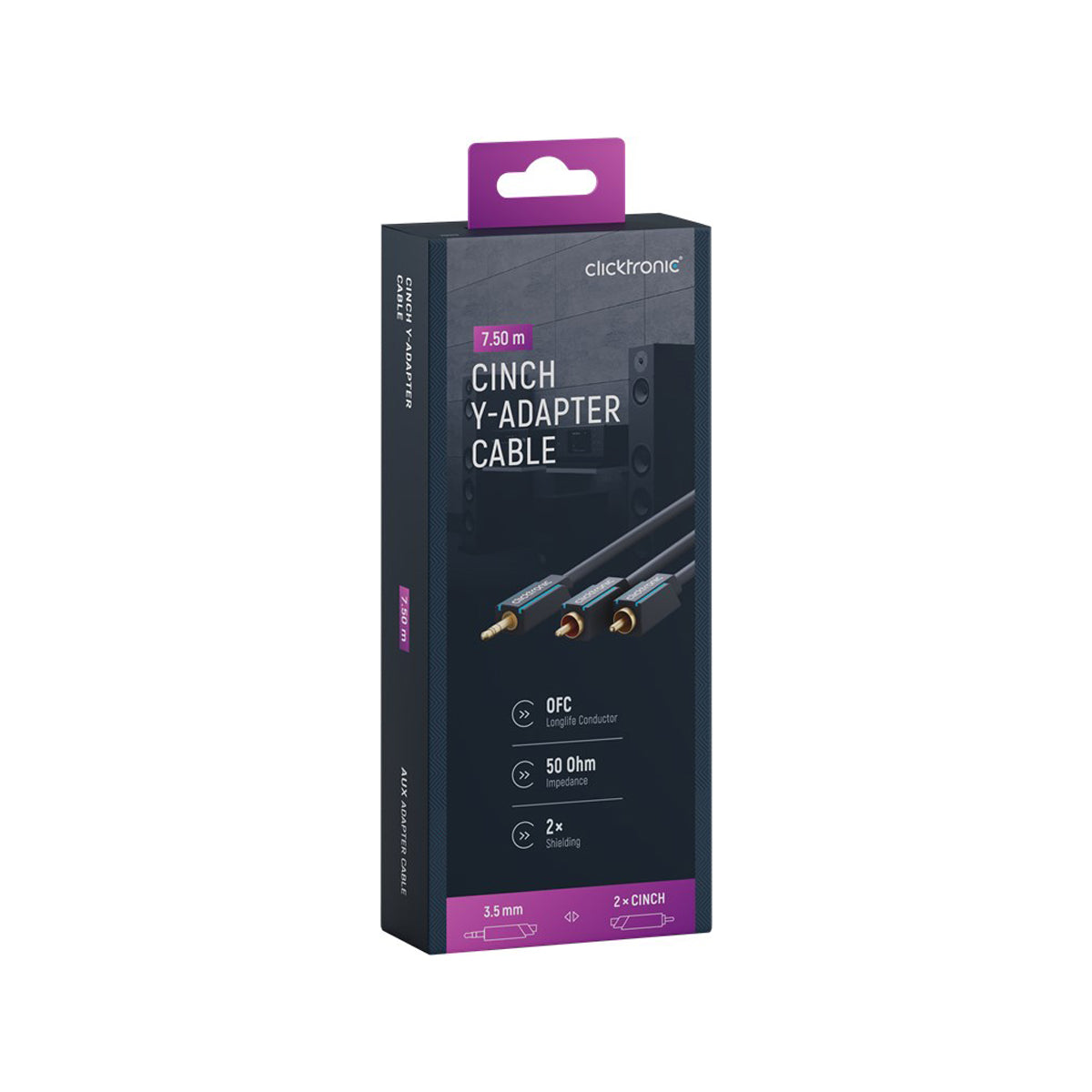 Clicktronic 3.5mm AUX to RCA Cable 25ft (7.5m) - High-Quality Audio Cable for Home Theater, Car Stereo & Speaker Systems