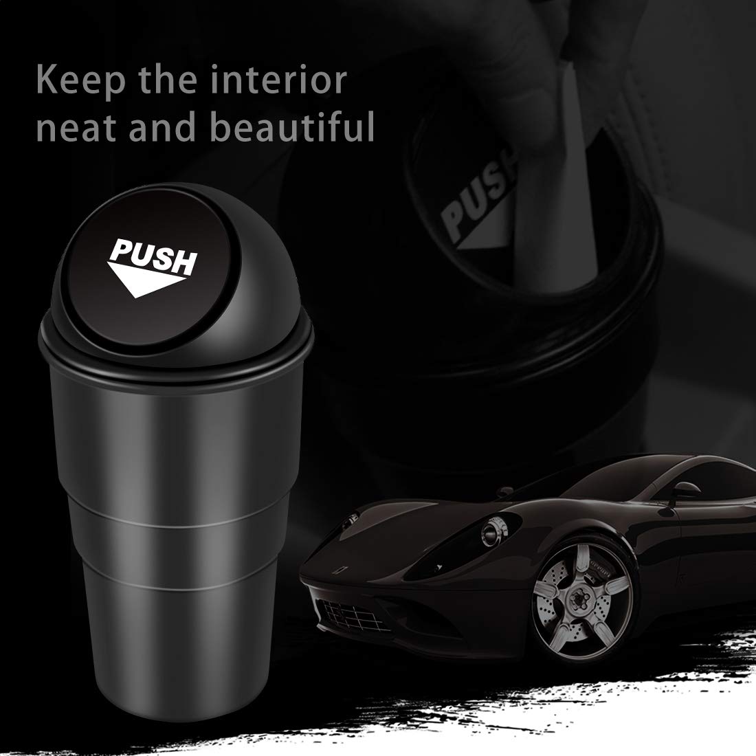 Leakproof Car Garbage Can with Lid - 2 Pack Small Trash Bin for Vehicle Cup Holder, Office, Home, Kitchen & Bedroom | Perfect for Road Trips, Commuting & Daily Use (Double Black)