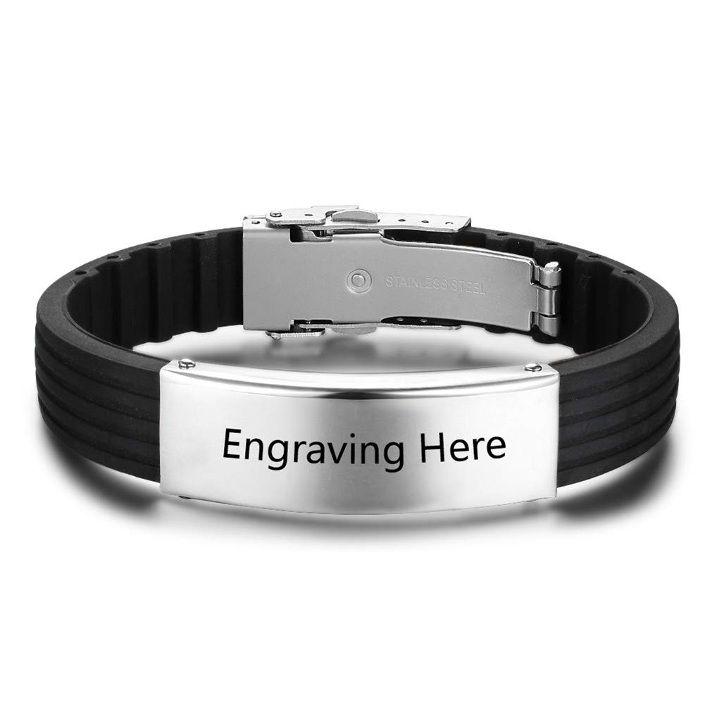 Personalized Stainless Steel Engraved ID Bracelet for Men - Custom Name Engraved Bangle Jewelry Gift for Boyfriend, Husband - Perfect for Anniversary, Birthday & Special Occasions