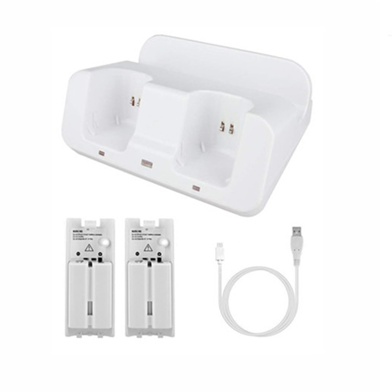 Wii Remote Battery Charger Station - Dual USB Charging Dock with LED Indicator & 2 Rechargeable Batteries for Nintendo Wii Controllers (White) | Perfect for Gaming Sessions & Family Entertainment