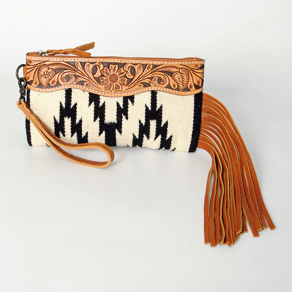 American Darling Black & White Aztec Tooled Leather Clutch Purse - Stylish Evening Bag for Women, Perfect for Parties, Weddings & Date Nights