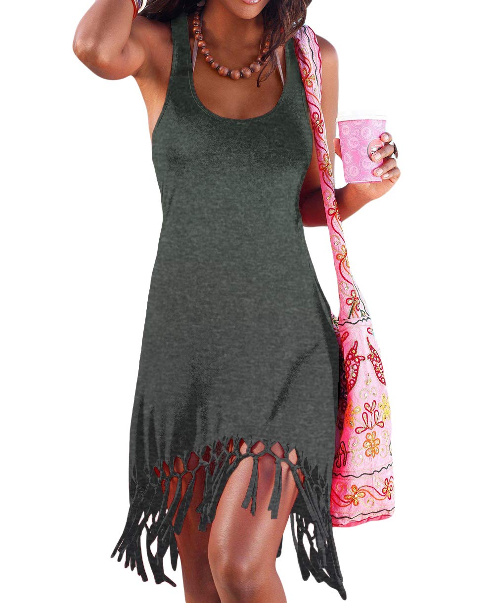 Pinziko Women's Summer Swimsuit Cover Up - Beach Dress with Fringe, Bathing Suit Cover, Vacation Outfit for Pool, Beach Party, and Tropical Getaways