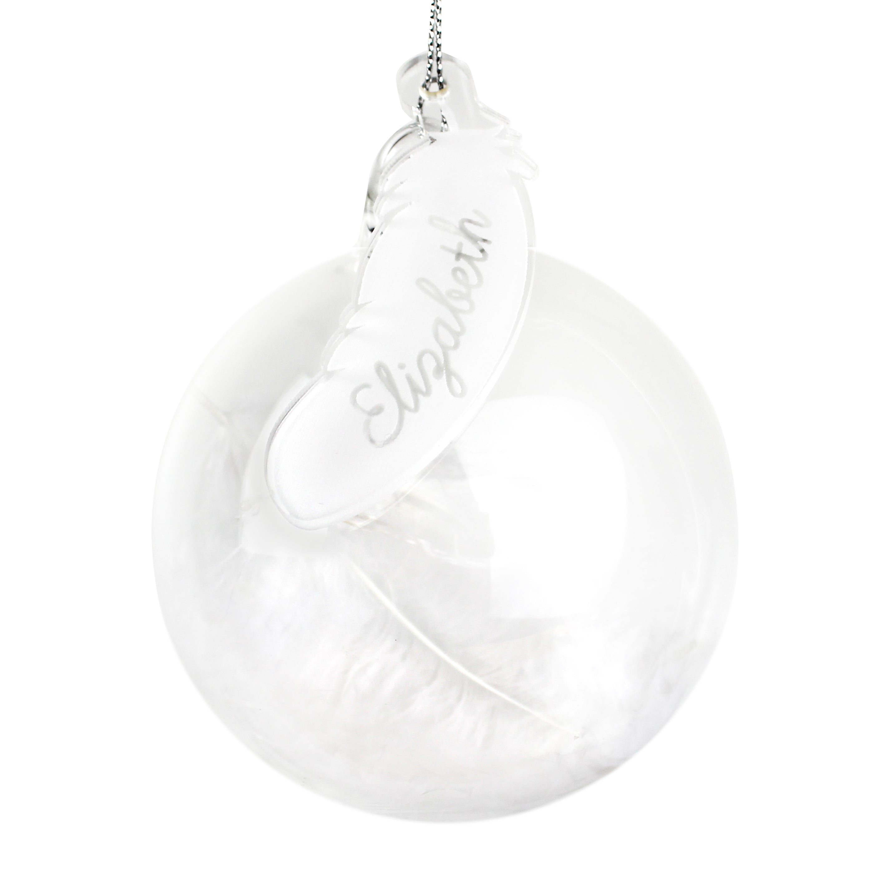 Personalized White Feather Glass Christmas Ornament - Elegant Holiday Decor for Tree, Gift, and Home Decoration