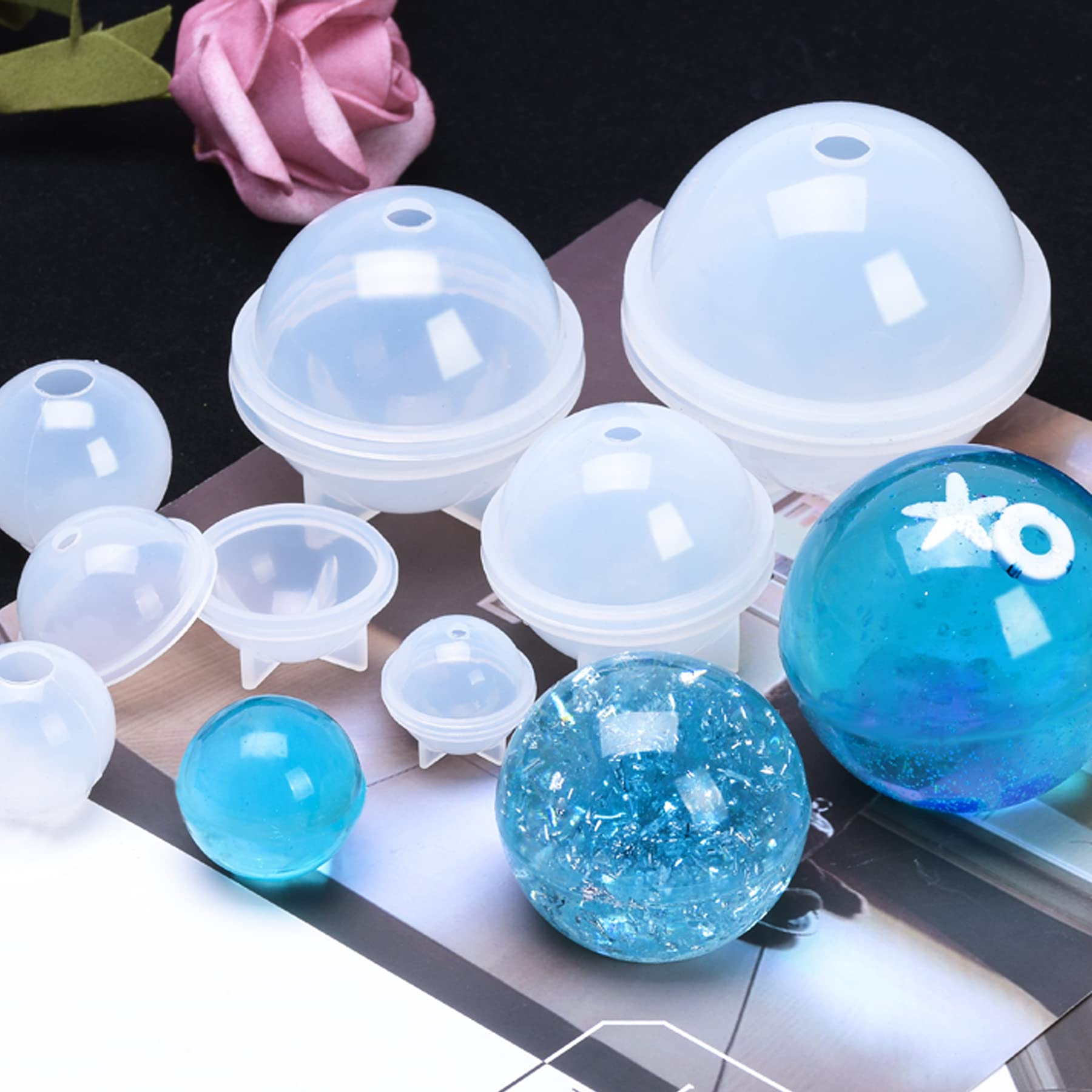32 PCS Silicone Resin Molds Set - Sphere & Square Epoxy Jewelry Casting Molds with Measuring Cup for DIY Jewelry Making - Perfect for Resin Art, Pendants, Charms and Craft Projects