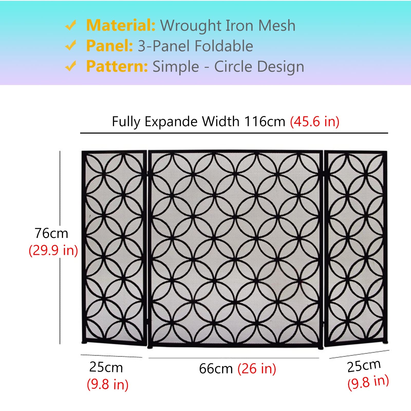 INKCOR 3-Panel Fireplace Screen - Foldable Spark Guard for Living Room Decor, Safety Mesh Curtain for Kids & Pets, Wrought Iron Finish - Perfect for Fireplace Safety & Home Decoration