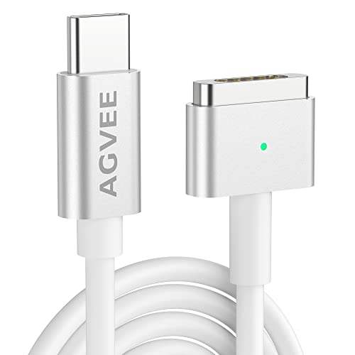 AGVEE 10ft USB-C to Magnetic T-Tip Charging Cable - 60W PD Fast Charger for MacBook Pro/Air (2013-2015) - Silver | Perfect for Home, Office & Travel Charging Needs