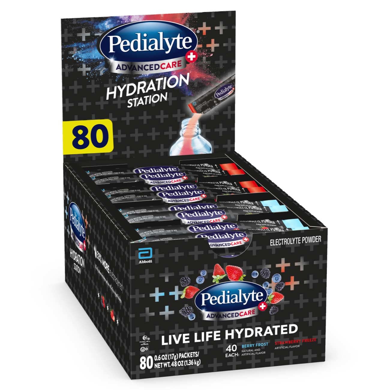 Pedialyte Electrolyte Powder Packets 80 Count - Fast Hydration for Kids & Adults - Perfect for Dehydration, Hangover, Sports & Travel - 0.6 oz Single-Serve Packets (Multi-Flavor Variety Pack)