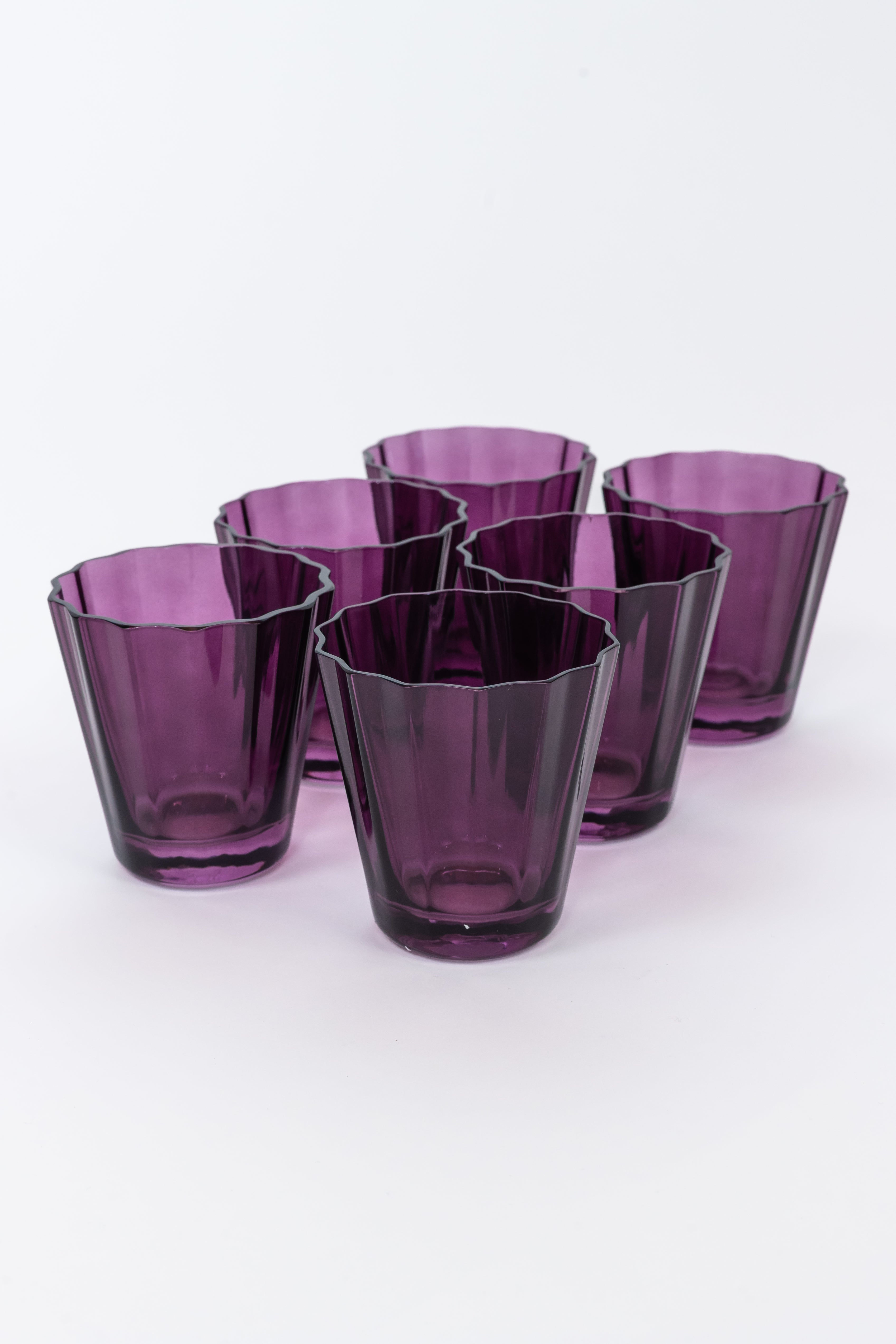 Estelle Colored Sunday Lowball Glasses - Set of 6 Amethyst Purple Cocktail Glasses for Home Bar, Party & Entertaining