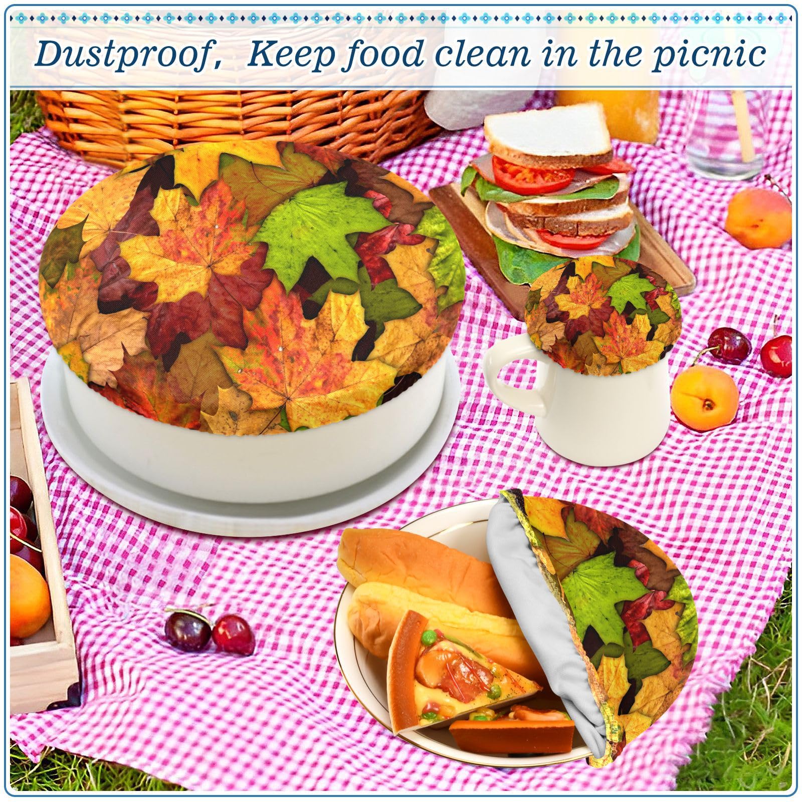 Kcldeci 5-Piece Reusable Stretch Fabric Bowl Covers Set - Elastic Food Storage Covers for Bread, Salads & Leftovers - Cotton Cloth Bowl Lids in 5 Sizes - Perfect for Fall Entertaining & Meal Prep