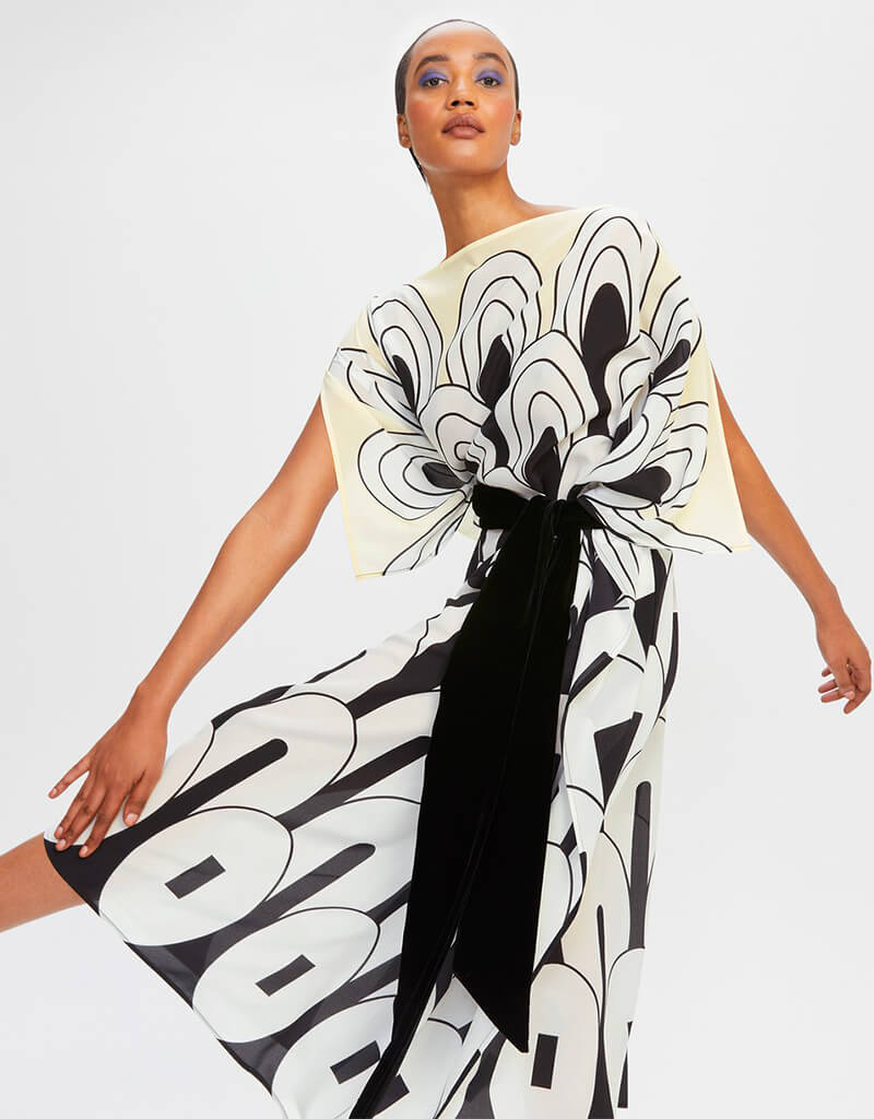 Luxury Black and White Silk Crepe Kaftan - Elegant Soft Flowy Women's Dress for Beach Cover Up, Resort Wear & Summer Evenings