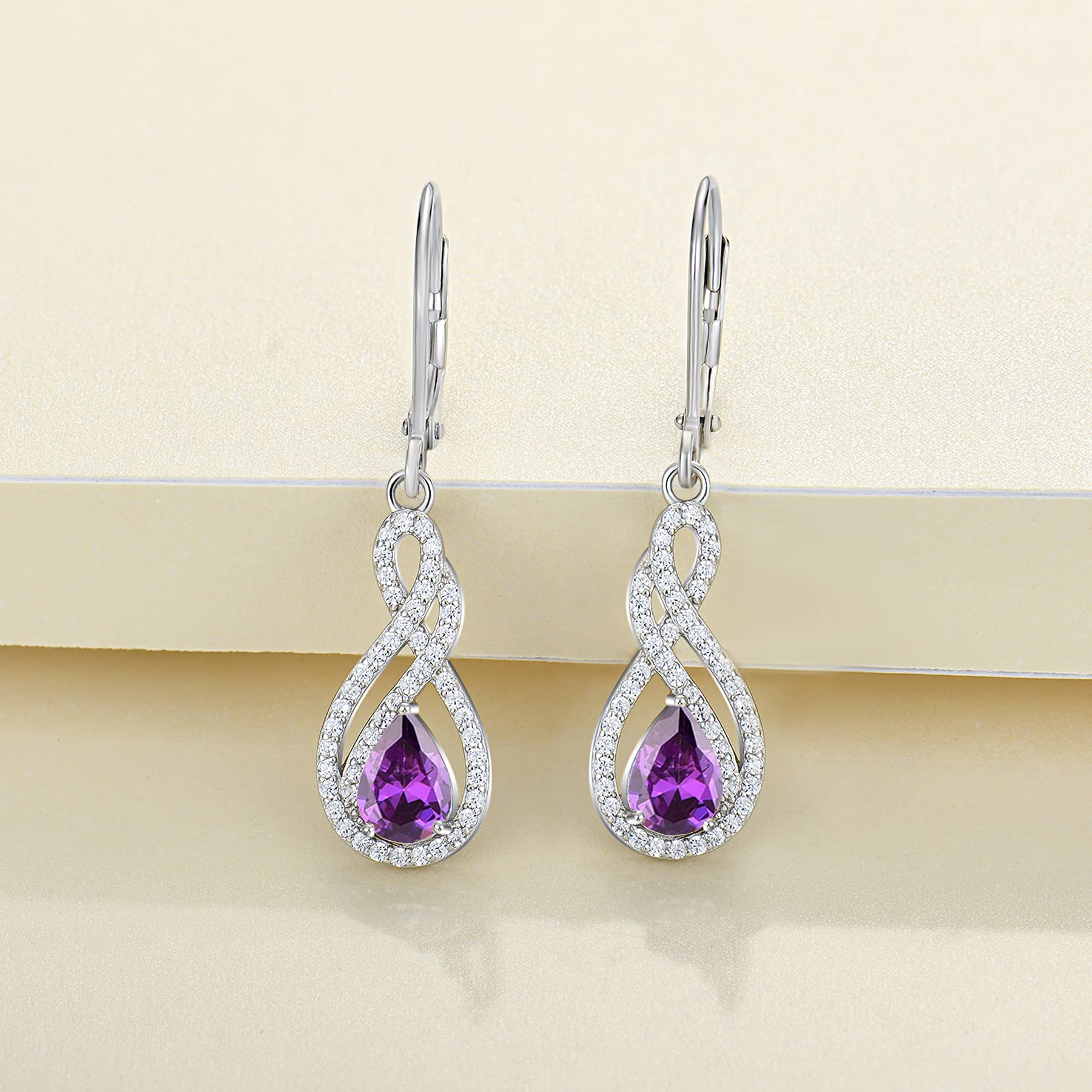925 Sterling Silver Infinity Dangle Drop Earrings for Women - Twisted Leverback Birthstone Jewelry | Perfect for Weddings, Parties & Everyday Wear