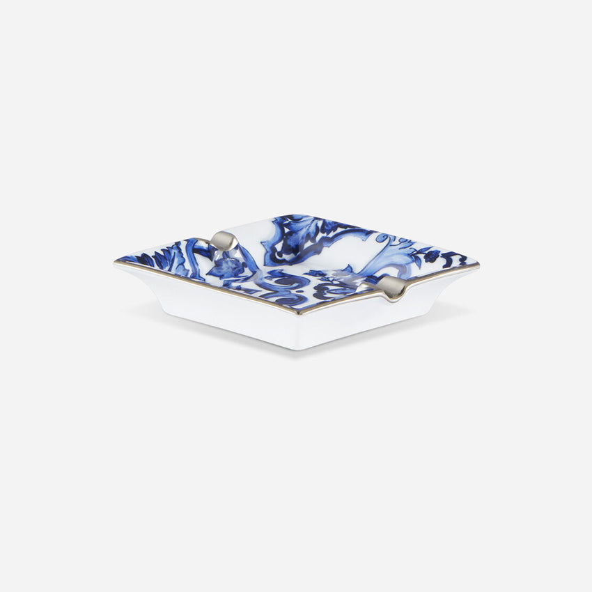 Dolce & Gabbana Casa Blue Mediterranean Small Square Ashtray - Luxury Home Decor for Smoking Accessories & Stylish Tabletop Display