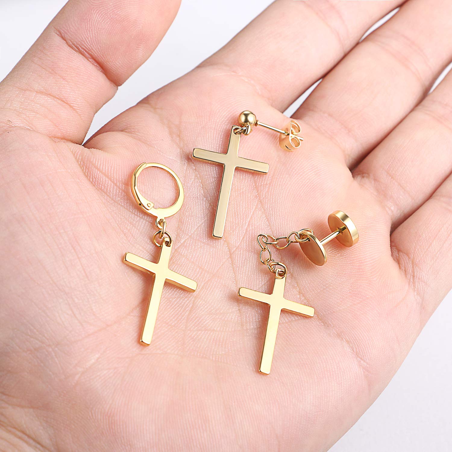Gold Hoop Earrings for Men & Women - 3-6 Pairs Stainless Steel Dangle Earrings | Hypoallergenic Punk Hip-hop Cross Ear Piercing Jewelry | Perfect for Parties, Concerts & Everyday Wear