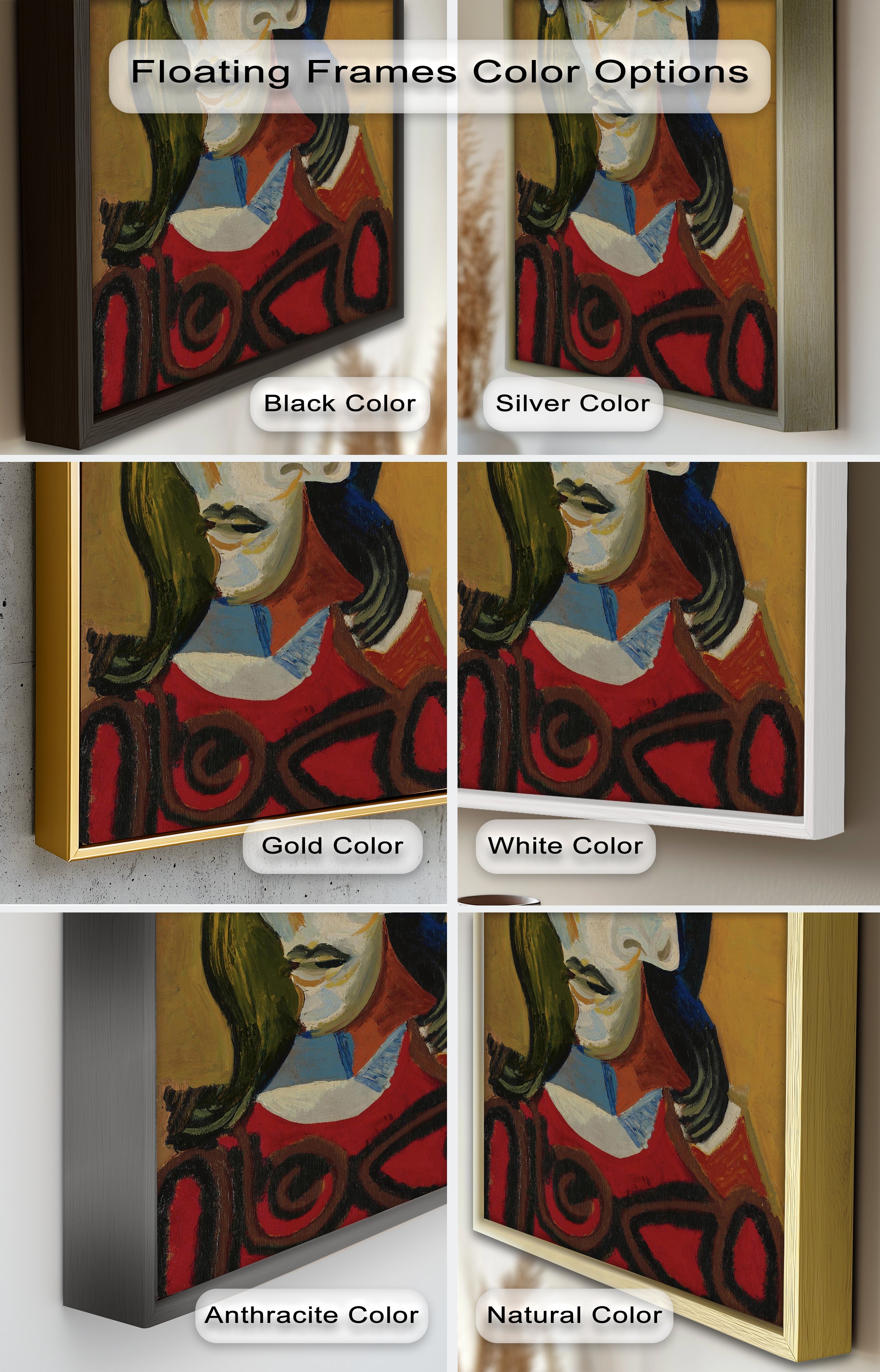 Abstract Portrait with Red Garment - Picasso Style Oil Painting Reproduction - Wall Art for Living Room, Bedroom & Office Decor