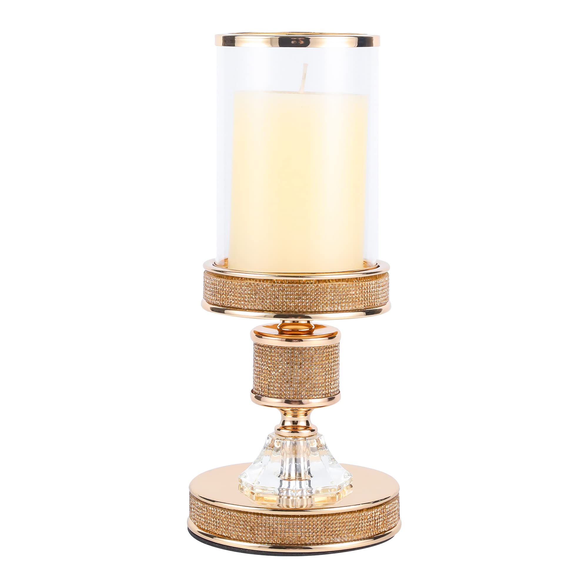 Elegant Gold Crystal Rhinestone Candle Holder for Pillar Candles - Perfect for Wedding Centerpieces, Home Decor, Dining Table & Coffee Table Decor - CH0506 (Small Size)