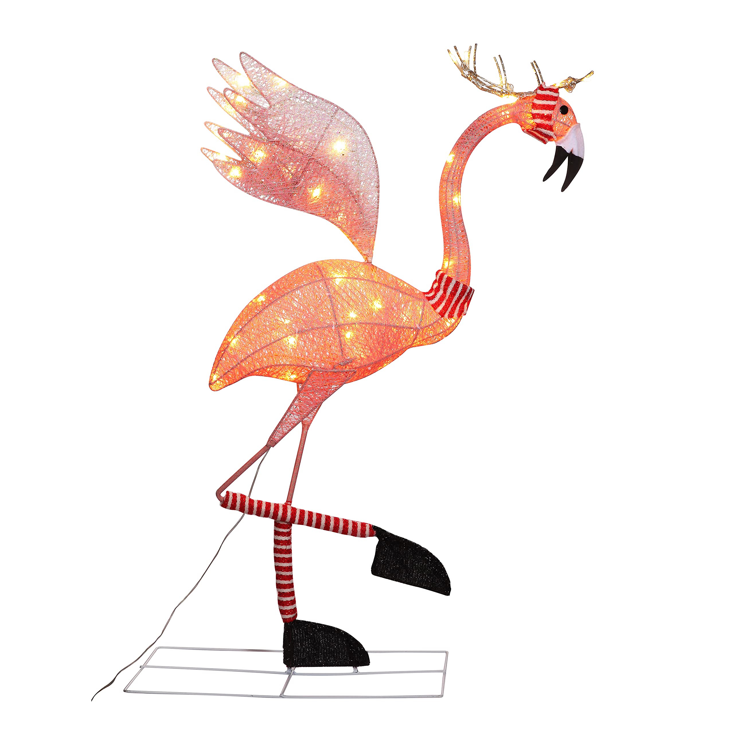 Haute Decor 42-inch LED Lighted Reindeer Flamingo Outdoor Christmas Yard Decoration - Pre-Lit Holiday Display with Metal Frame & Stand - Perfect for Front Lawn, Garden, and Seasonal Party Decor