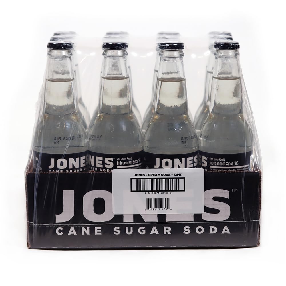 Jones Soda Co. Cream Flavor Soda - 12 Pack (12oz Glass Bottles) | Original Craft Soda Made with 100% Pure Cane Sugar | Refreshing Pop Beverage for Parties, BBQs & Family Gatherings