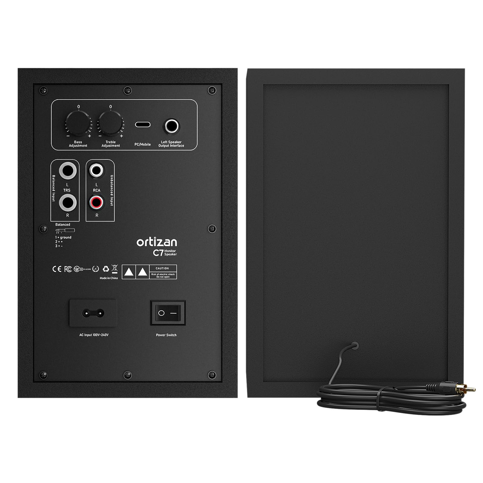 Ortizan C7 Studio Monitors - Bluetooth 5.3 Speakers for Music Production & Gaming (Black Pair) - Perfect for Home Studios & PC Setups