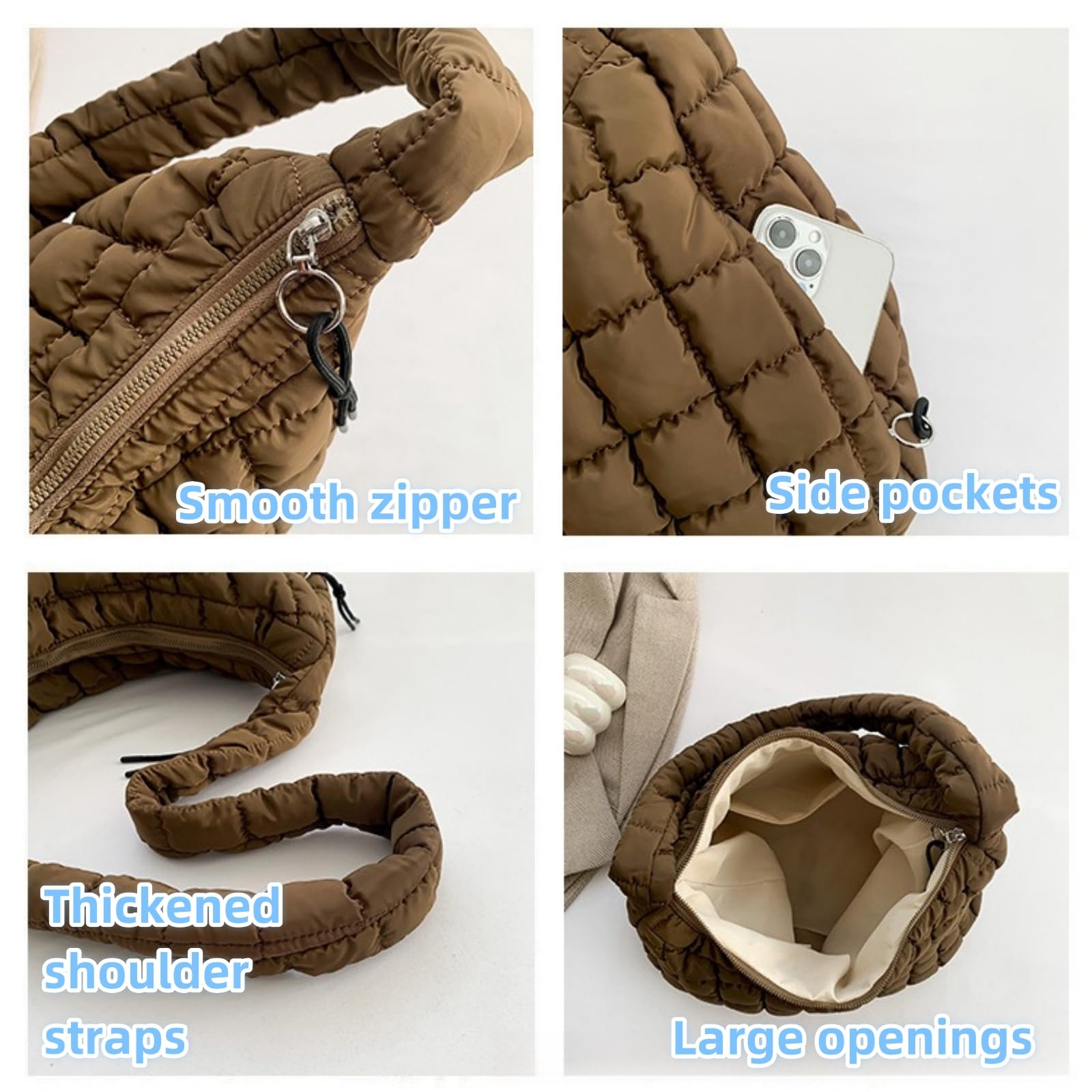 Quilted Puffer Tote Bag for Women - Trendy Crossbody Shoulder Handbag Purse, Small Cute Lightweight Large Capacity - Perfect for Work, Travel & Daily Use