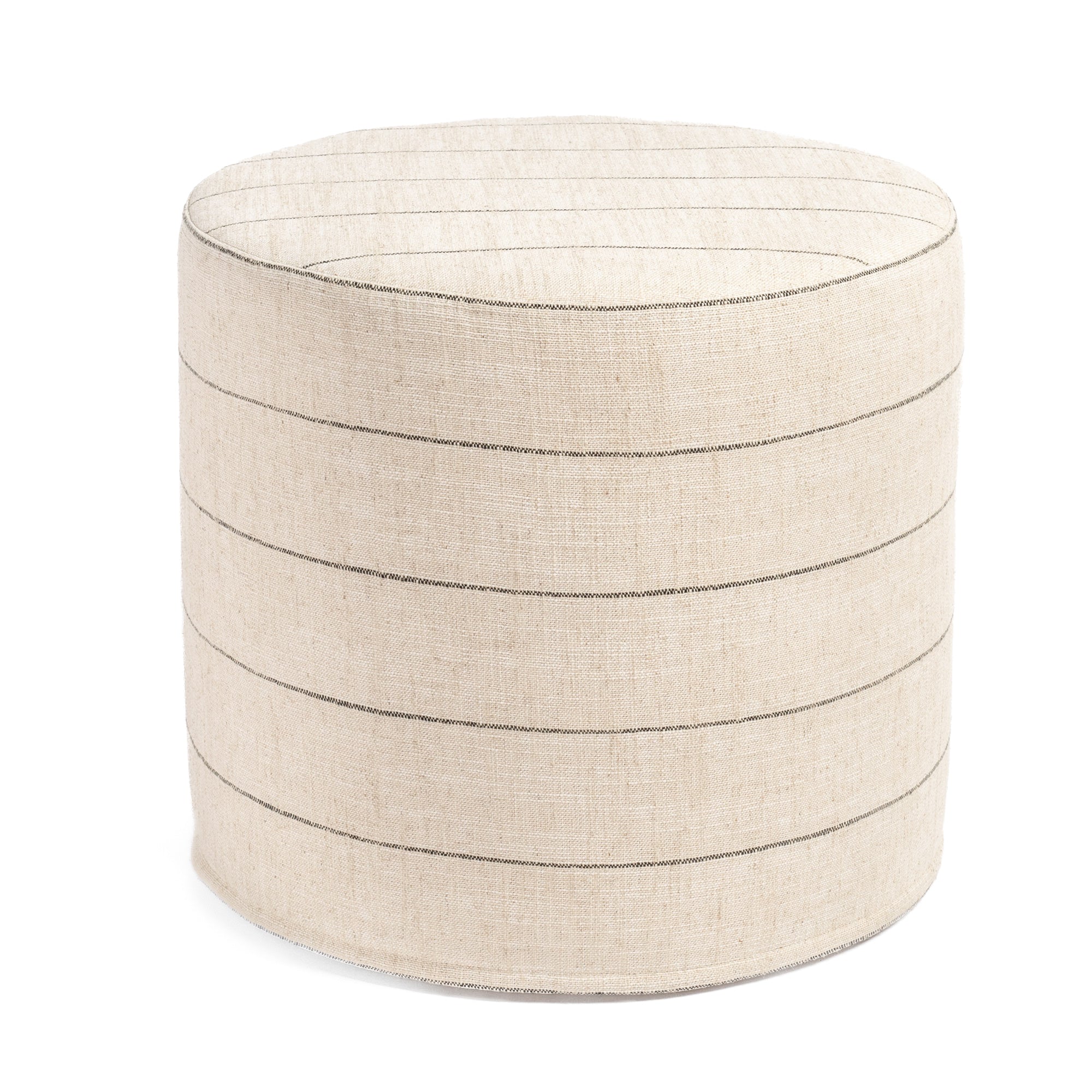 Dunrobin Stripe 18x16 Round Ottoman with Burlap Cover - Stylish and Durable Footrest, Storage Pouf for Living Room, Bedroom, or Nursery
