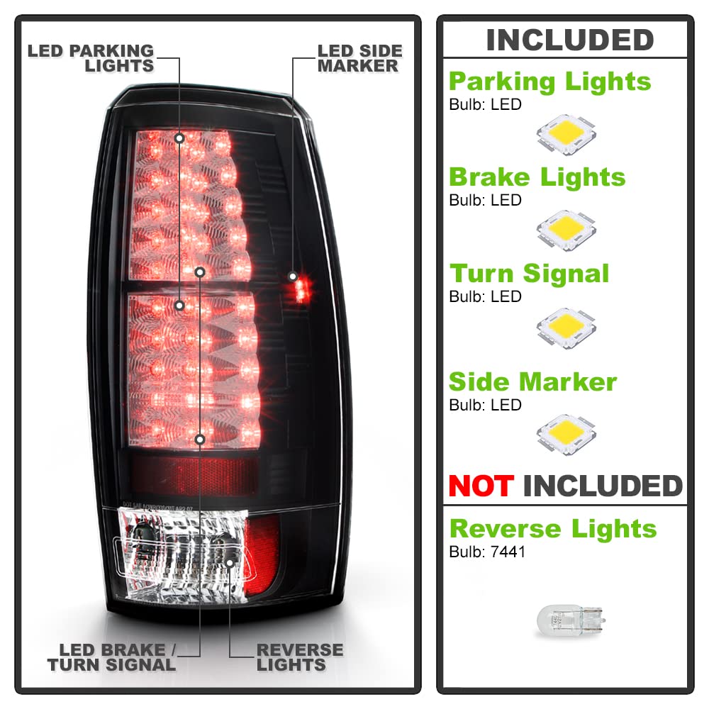 ACANII Black LED Tail Lights Brake Lamps Pair Set - Compatible with 2007-2013 Chevy Avalanche (Driver & Passenger Side) - Durable Replacement for Enhanced Visibility & Safety - Perfect for Night Driving, Off-Roading & Custom Car Upgrades