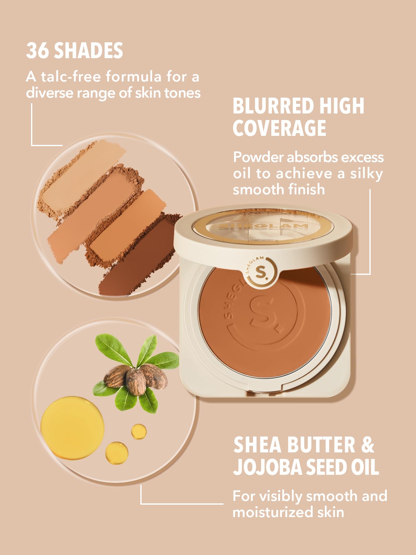 SHEGLAM Skin-Focus Full Coverage Pressed Powder Foundation - Oil Control, Lightweight, Long-Lasting Makeup (Almond) for Flawless Matte Finish | Perfect for Oily Skin & Everyday Wear