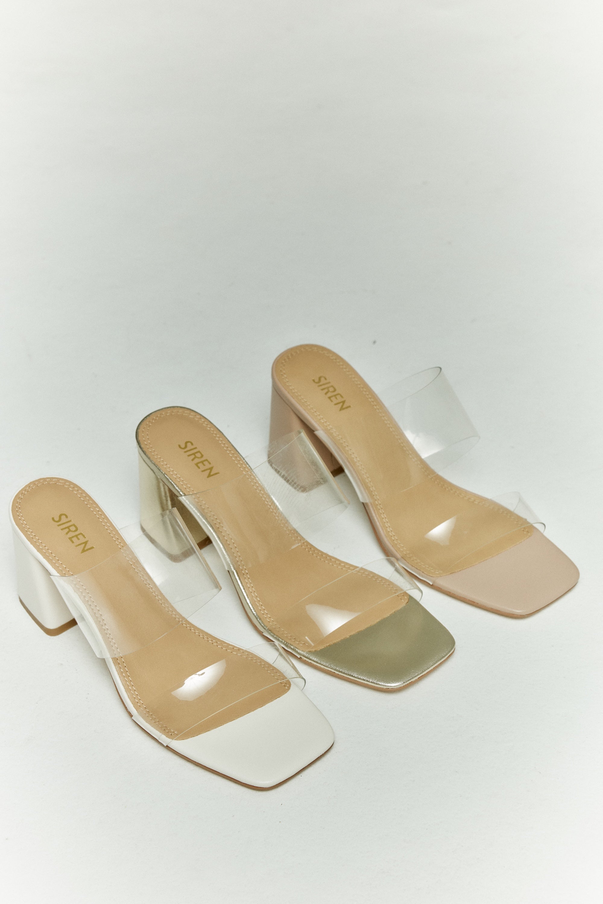 Stylish Strife Block Heel Mules in Gold Metallic Leather & Vinylite - Perfect for Office, Parties & Evening Events