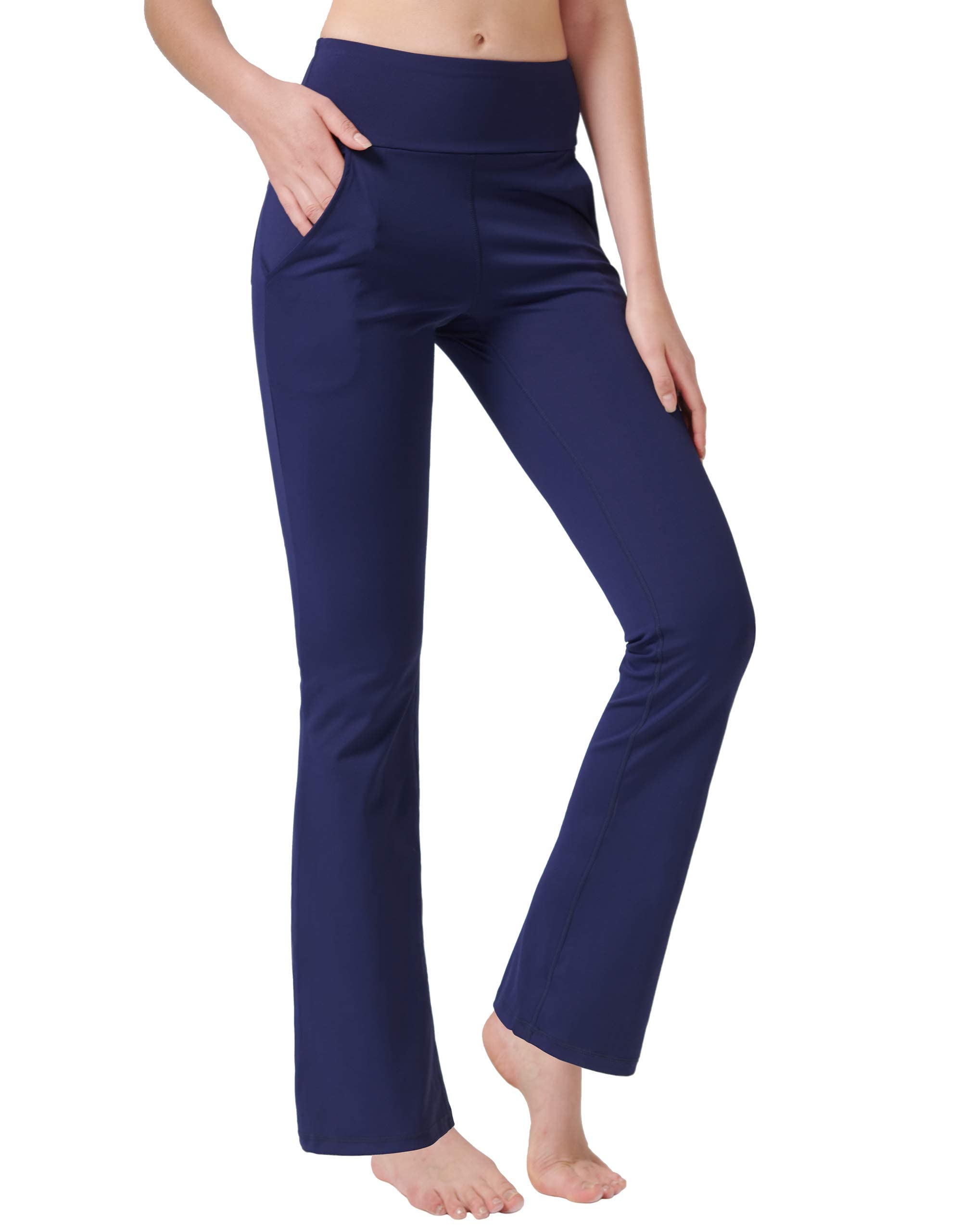 Nuveti Women's High Waisted Bootcut Yoga Pants with 4 Pockets - Tummy Control Workout & Office Pants - Stretchy Bootleg Dress Pants for Yoga, Gym, Work & Casual Wear