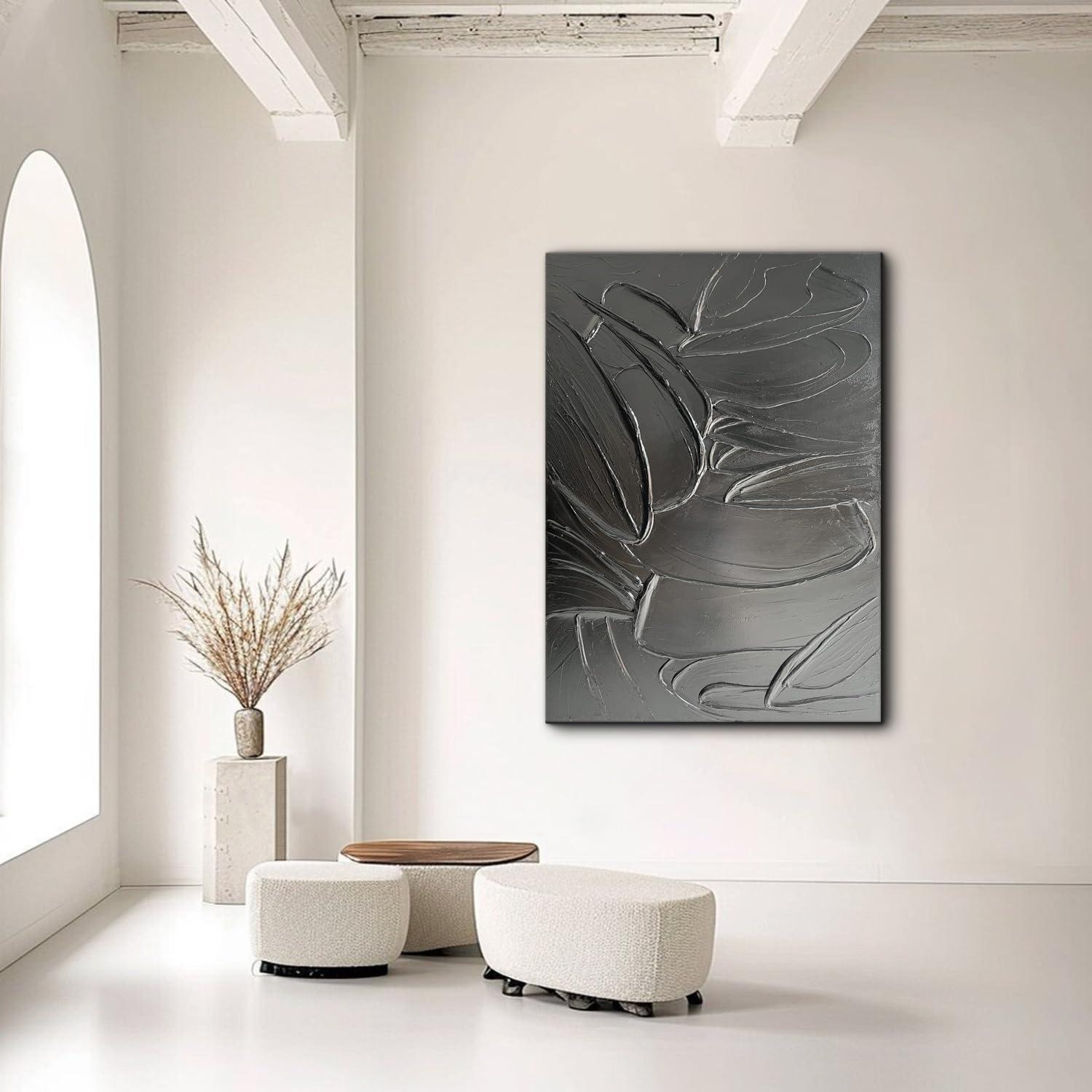Hand-Painted Thick Texture Black Canvas Wall Art - Modern Minimalist Abstract Oil Painting for Home & Office Decor (28x40 Inches) - Perfect for Living Room, Bedroom or Gallery Wall Display