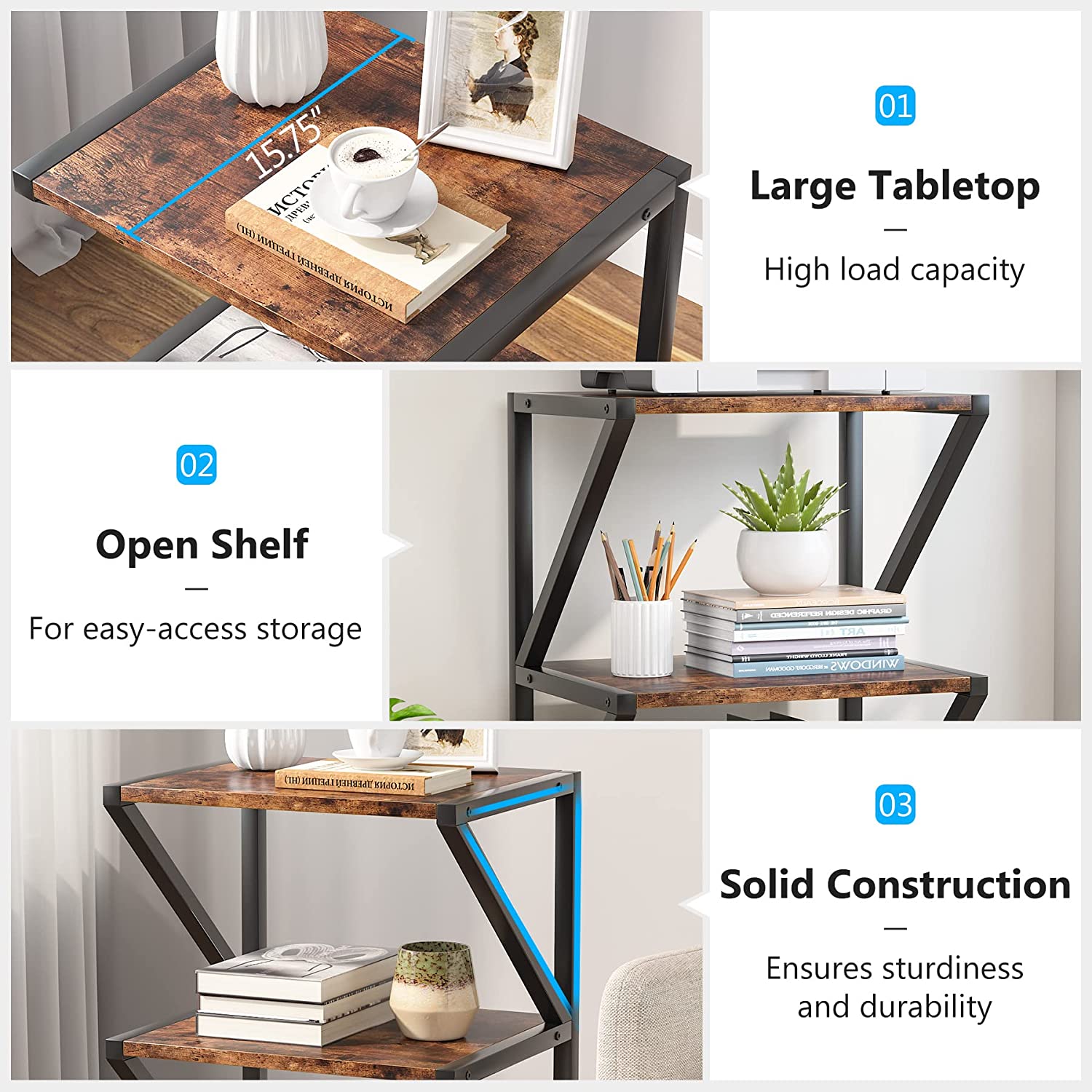 3 Tier Rolling Printer Stand Cart with Wheels - Under Desk Storage Shelf Organizer for Home Office, School, and Workspace