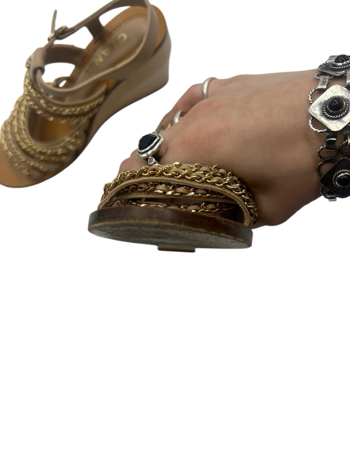 Chanel CC Lambskin Multi-Chain Wedge Sandals for Women - Size 36 (US 6) | Luxury Designer Heels for Summer, Parties & Special Occasions