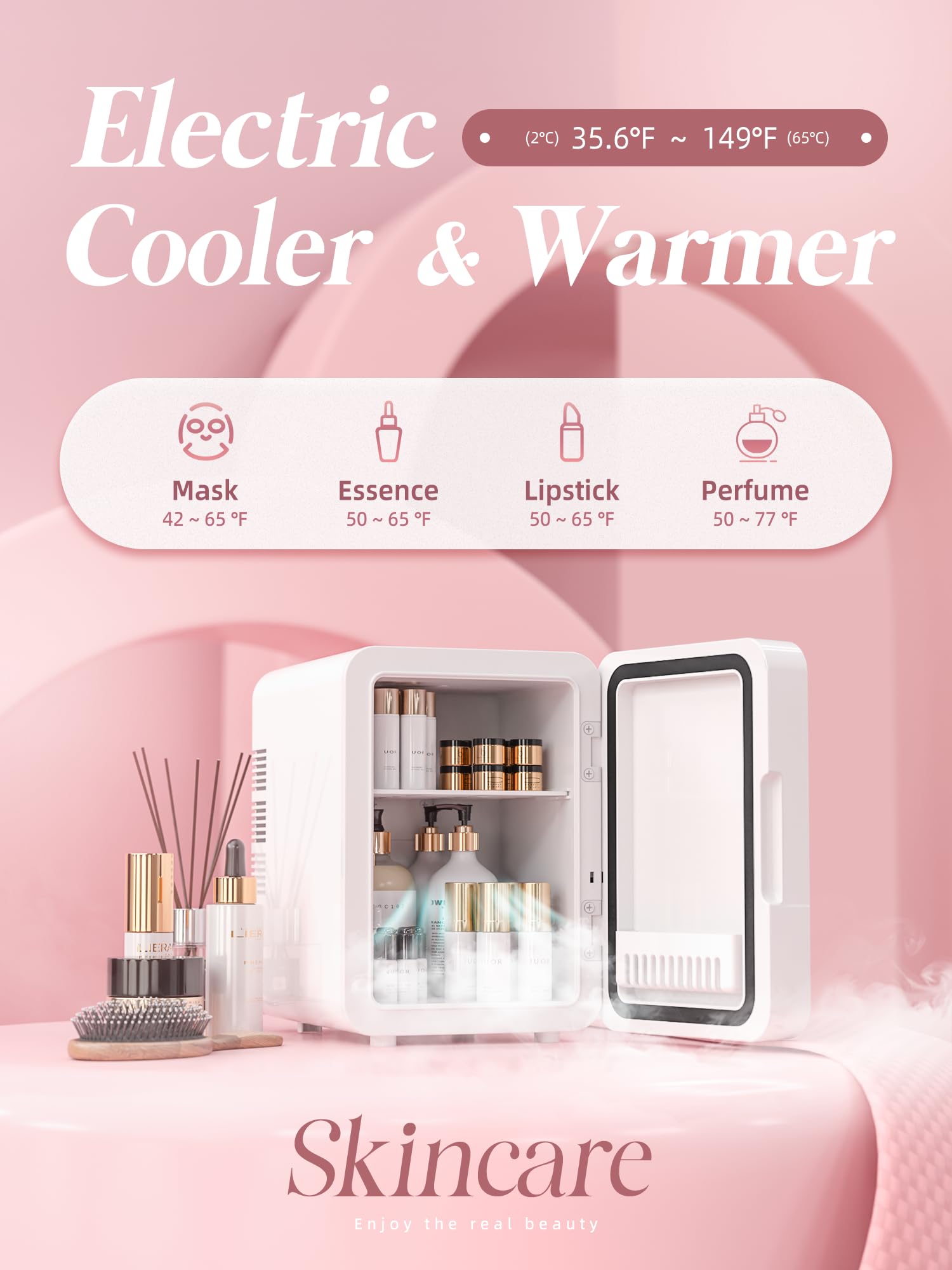 BOGDA 4L Mini Skincare Fridge with LED Light Mirror - Portable Cosmetic Cooler & Warmer for Makeup, Skincare, Food - Perfect for Bedroom, Office, Car (White) | Keep Beauty Products Fresh & Drinks Chilled Anywhere