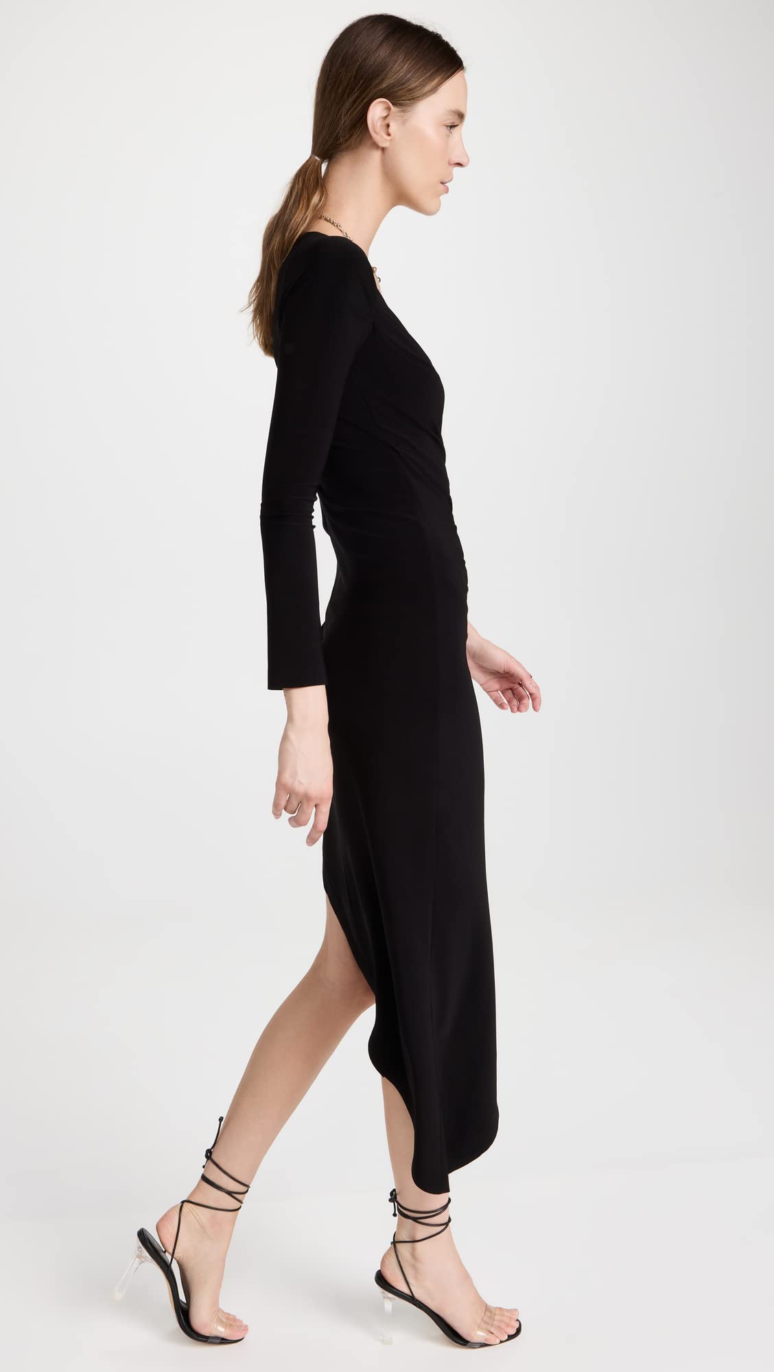 Norma Kamali Women's Long Sleeve Sweetheart Neckline Side Drape Evening Gown - Elegant Formal Dress for Weddings, Galas & Special Occasions