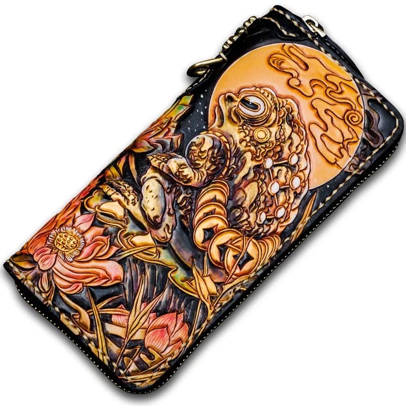 Handcrafted 3D Genuine Leather Men's Wallet - Customizable Biker & Travel Wallet with Celtic Toad Raven Design - Perfect for Motorcycle Riders, Business Professionals & Gift Giving