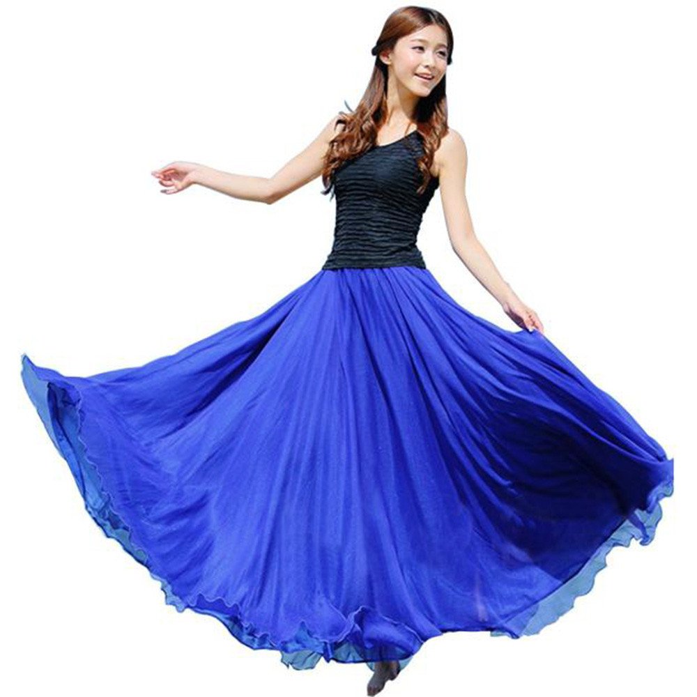 Lookatool Women's Elastic Waist Chiffon Maxi Skirt - Flowy Long Beach Dress for Summer Vacation & Boho Style Outfits